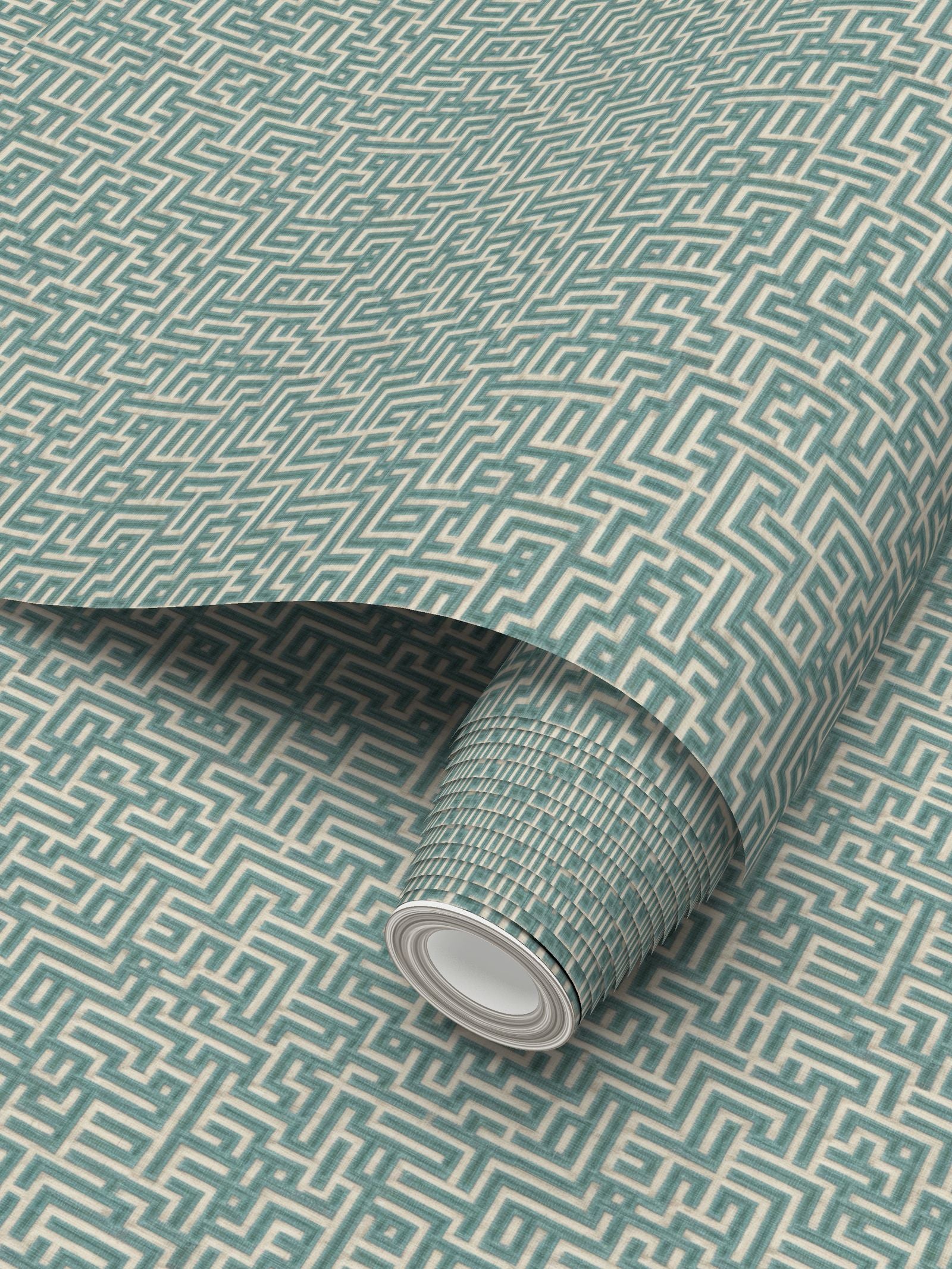 Bronte Ribbon Maze Wallpaper – Seaglass Blue by Kevin Francis Design | Luxury Area Rugs & Home Decor