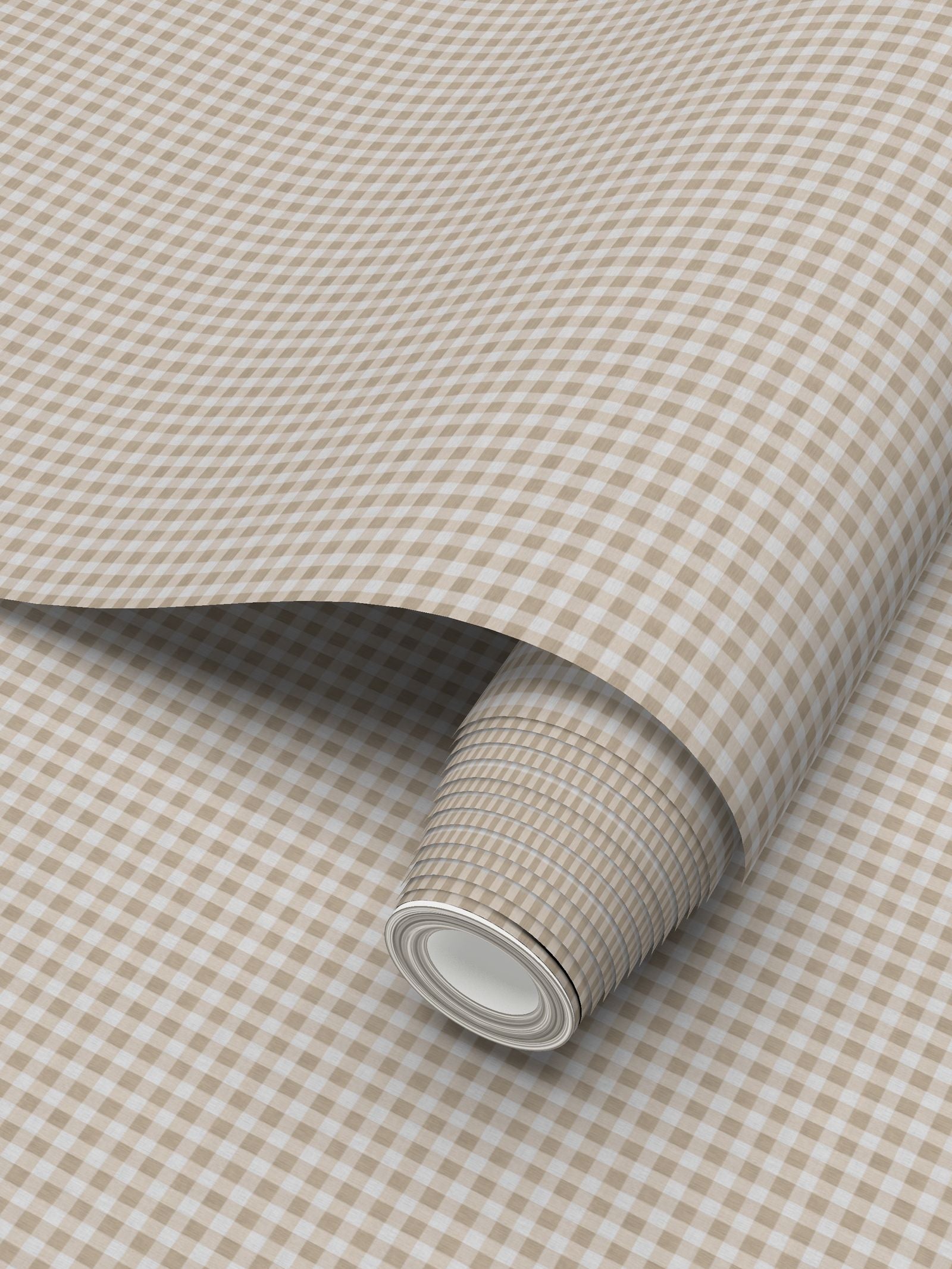 Austen Gingham Small Check Wallpaper – Linen Tan by Kevin Francis Design | Luxury Area Rugs & Home Decor