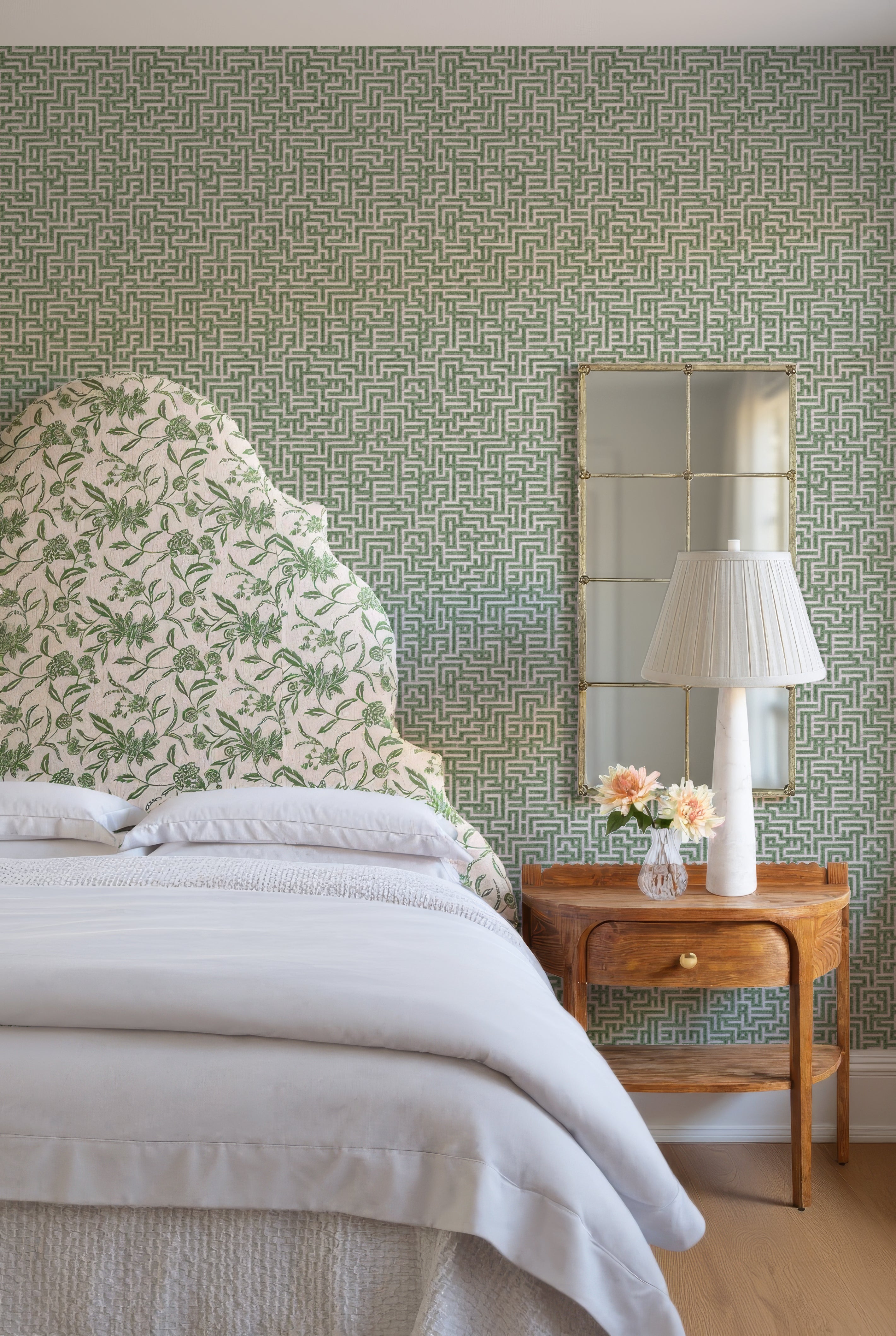 Bronte Ribbon Maze Wallpaper – Box Hedge Green by Kevin Francis Design | Luxury Area Rugs & Home Decor