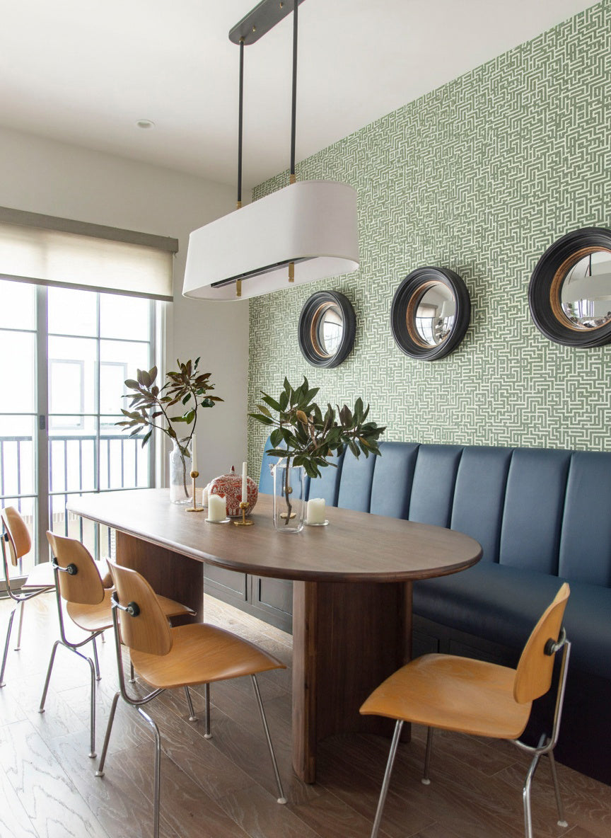 Bronte Ribbon Maze Wallpaper – Box Hedge Green by Kevin Francis Design | Luxury Area Rugs & Home Decor