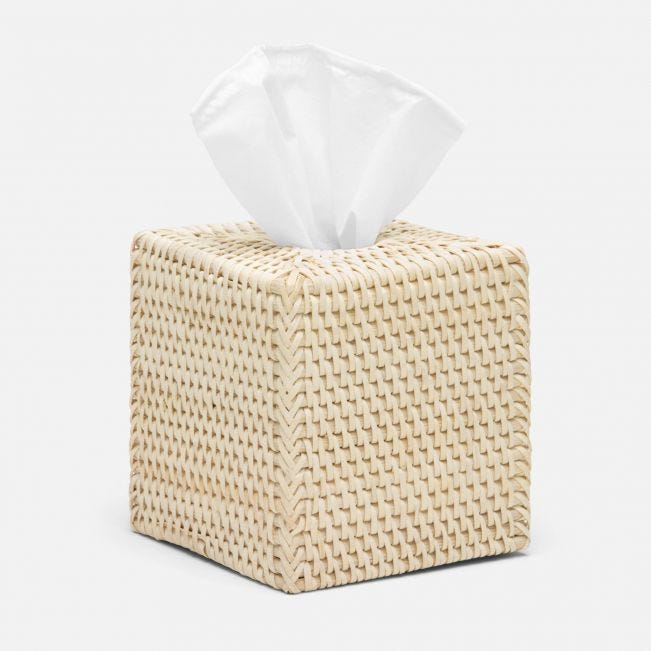 Dalton Cream Woven Rattan Tissue Box Cover by Kevin Francis Design | Luxury Home Decor
