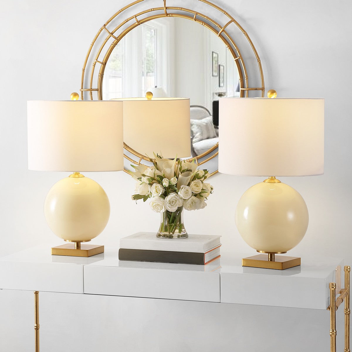 Set of Two Cream Glass Globe Table Lamp by Kevin Francis Design | Luxury Home Decor