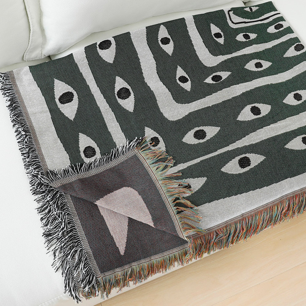 Green Snake Eye Fringed Throw Blanket by Kevin Francis Design | Luxury Home Decor