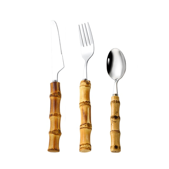 Classic Bamboo Handle Gold Flatware Set by Kevin Francis Design | Luxury Home Decor