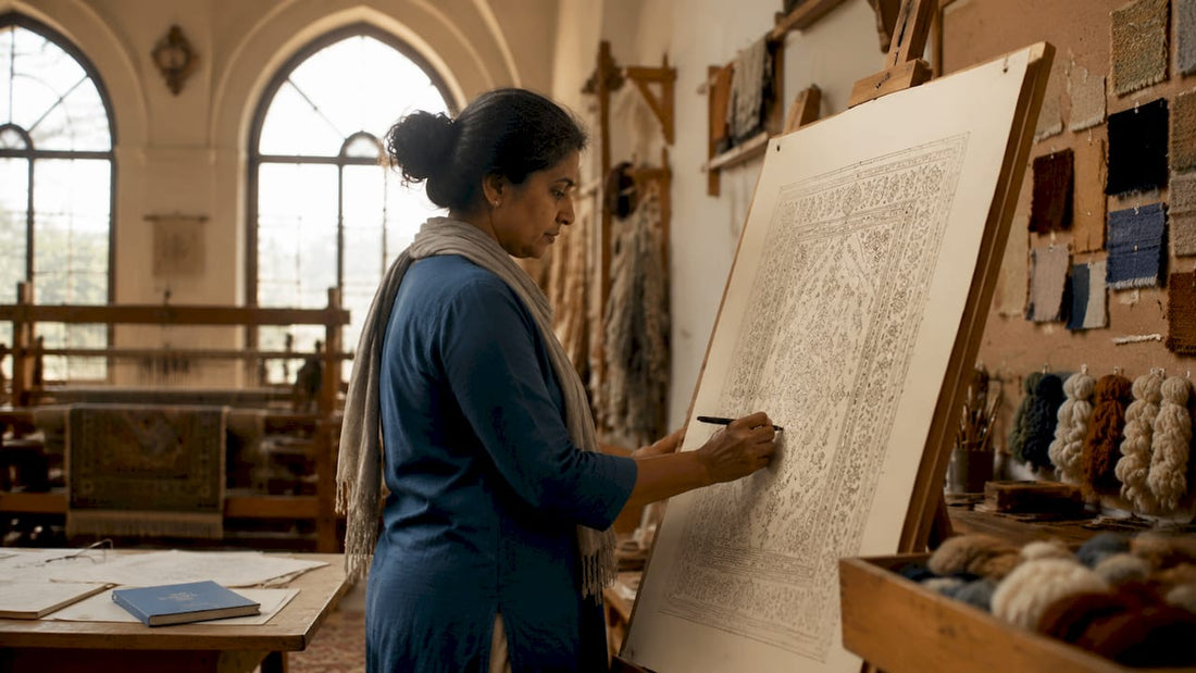 Artisan designing a bespoke rug concept