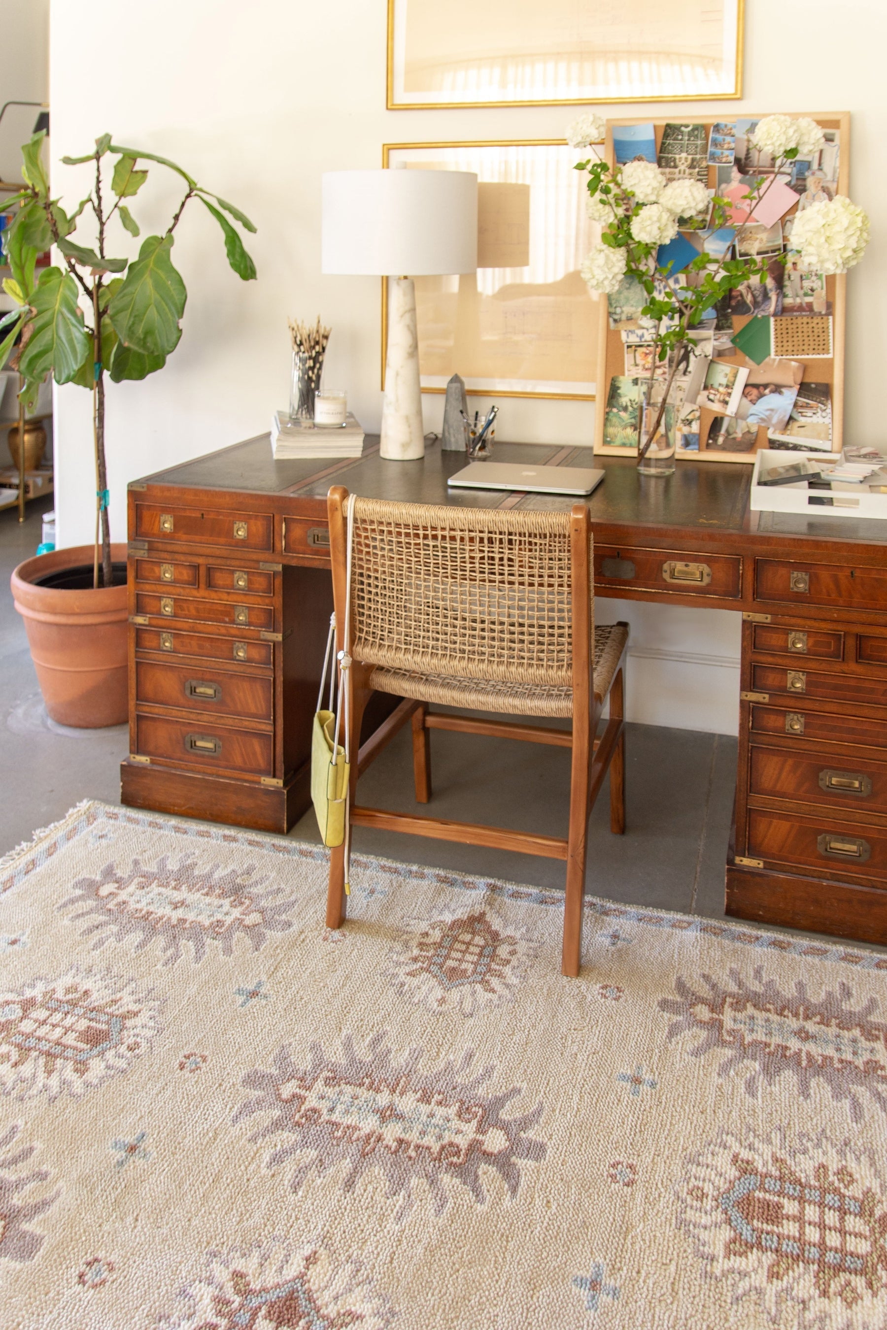 Hand-knotted wool Turkish rug from the Iconium collection in a Buckhead living room by Kevin Francis Design