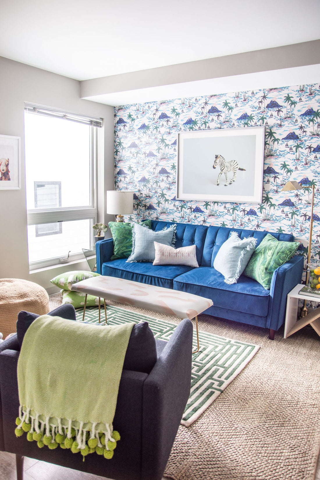 Cornell apartment design with tropical decor in Ithaca, New York on Thou Swell #apartment #college #collegeapartment #collegedecor #apartmentdecor #tropicaldecor