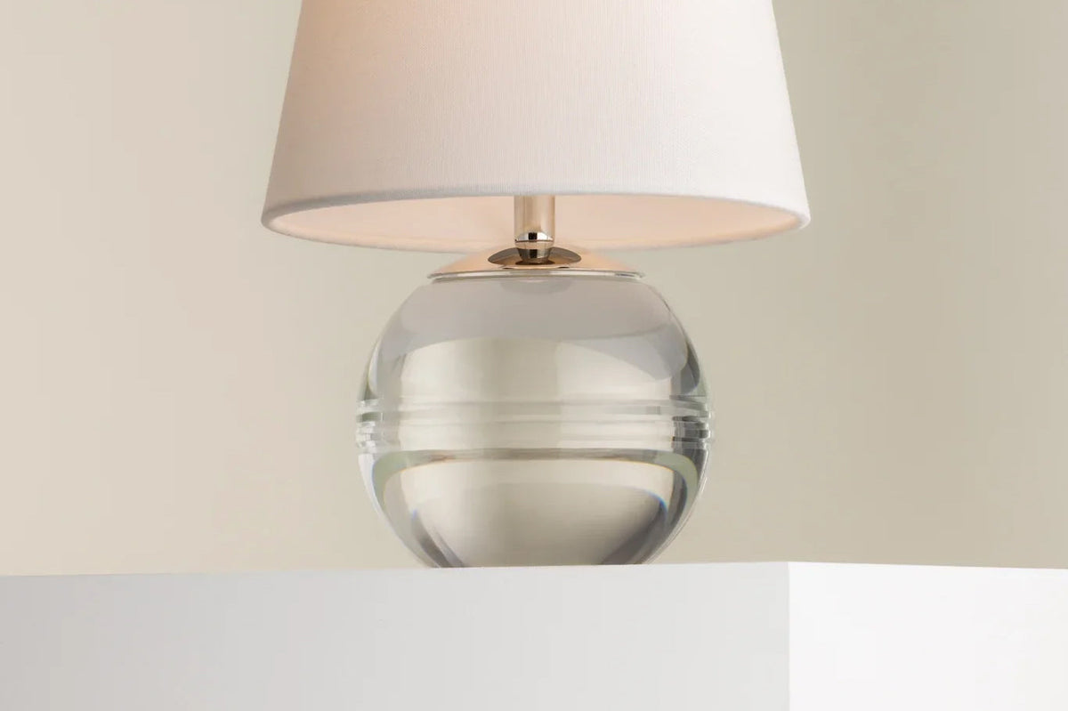Black marble cordless table lamp with a white linen shade, from the Kevin Francis Design cordless lamp collection