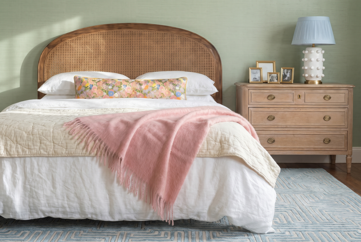 Contrado Petunia Meadow Extra Long Lumbar Pillow bolster cushion with floral fabric pattern on a white background.