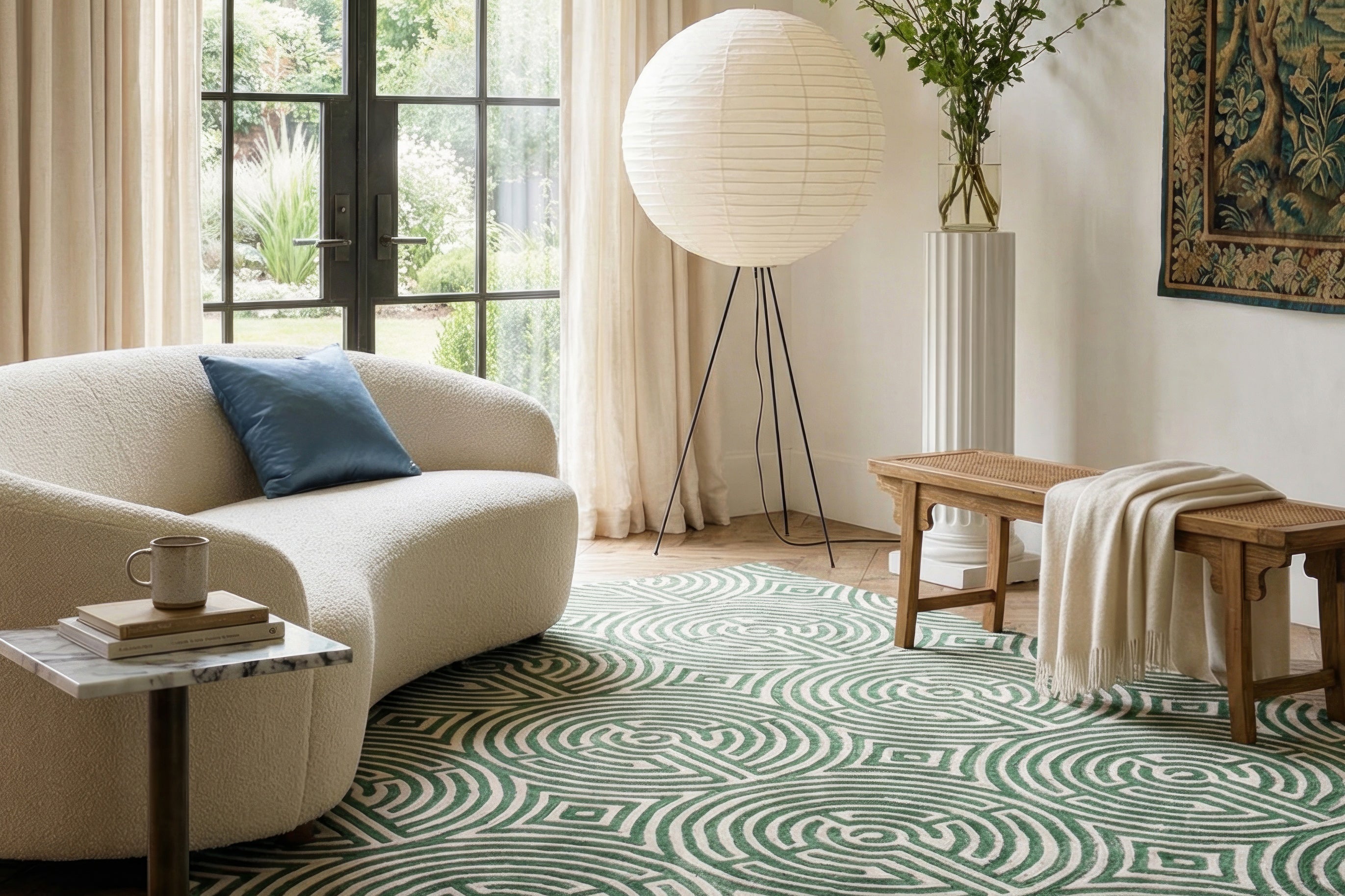 Green area rugs by Kevin Francis Design, hand-tufted and hand-knotted New Zealand wool