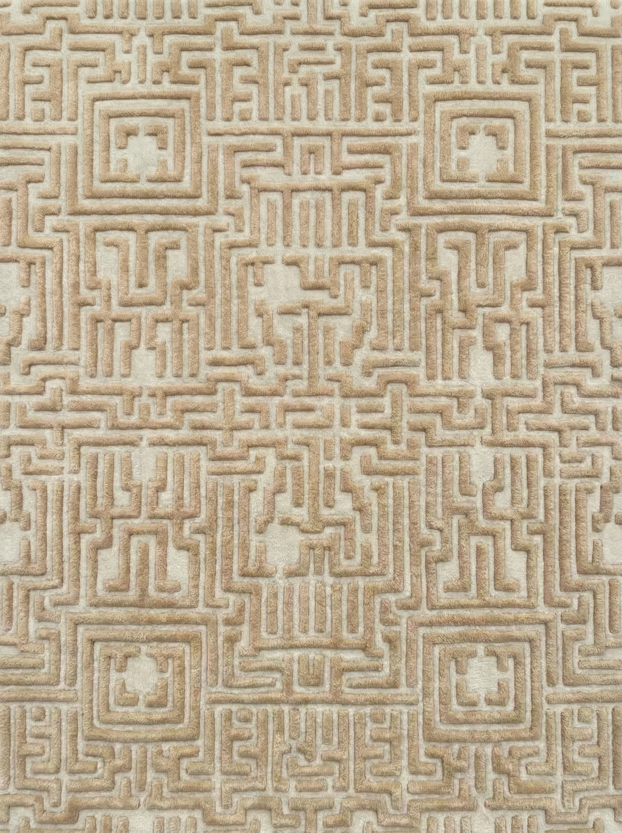Tan Theseus hand-tufted maze rug by Kevin Francis Design