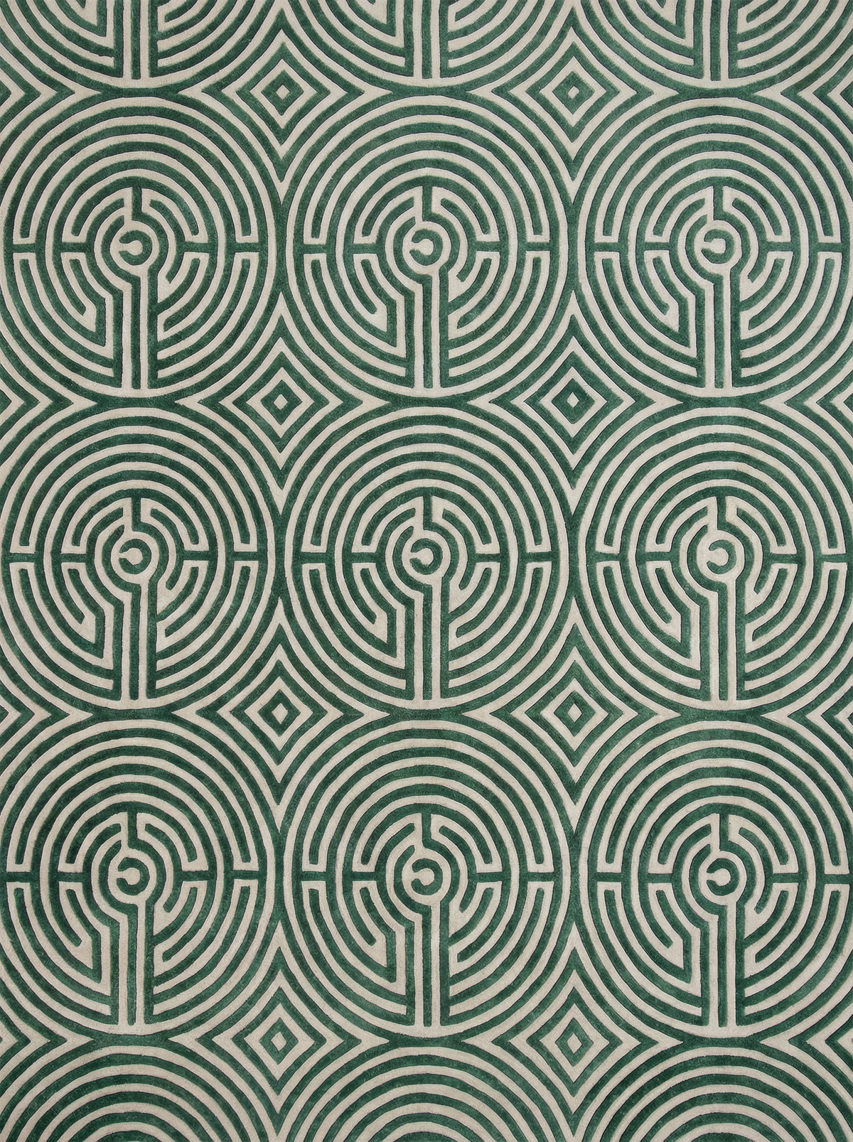 Green Lucca hand-tufted maze rug by Kevin Francis Design