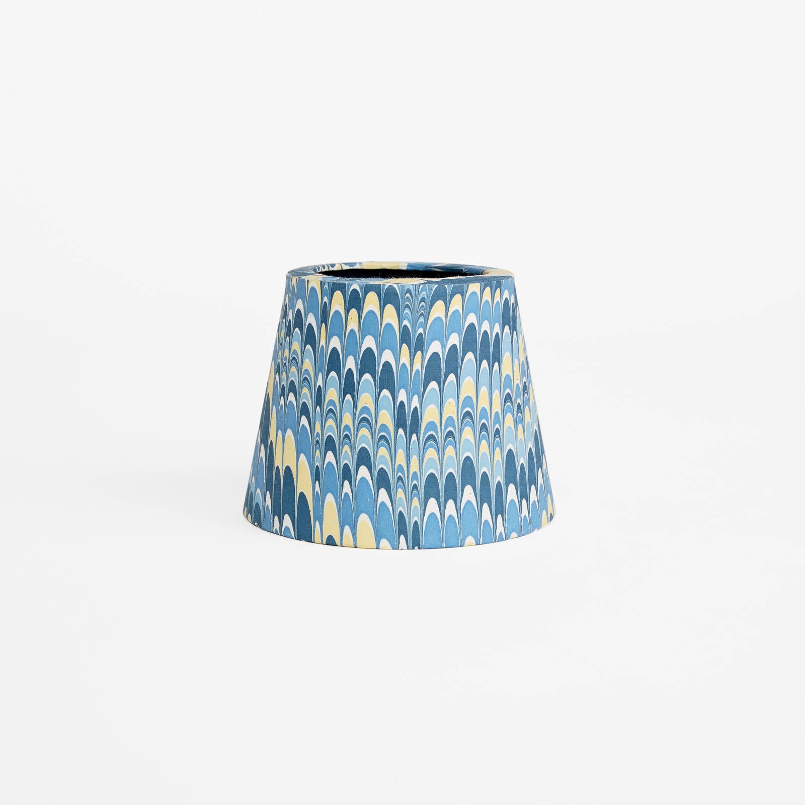 Blue Yellow Mountain hand-marbled paper Poldina lamp shade cover by Kevin Francis Design