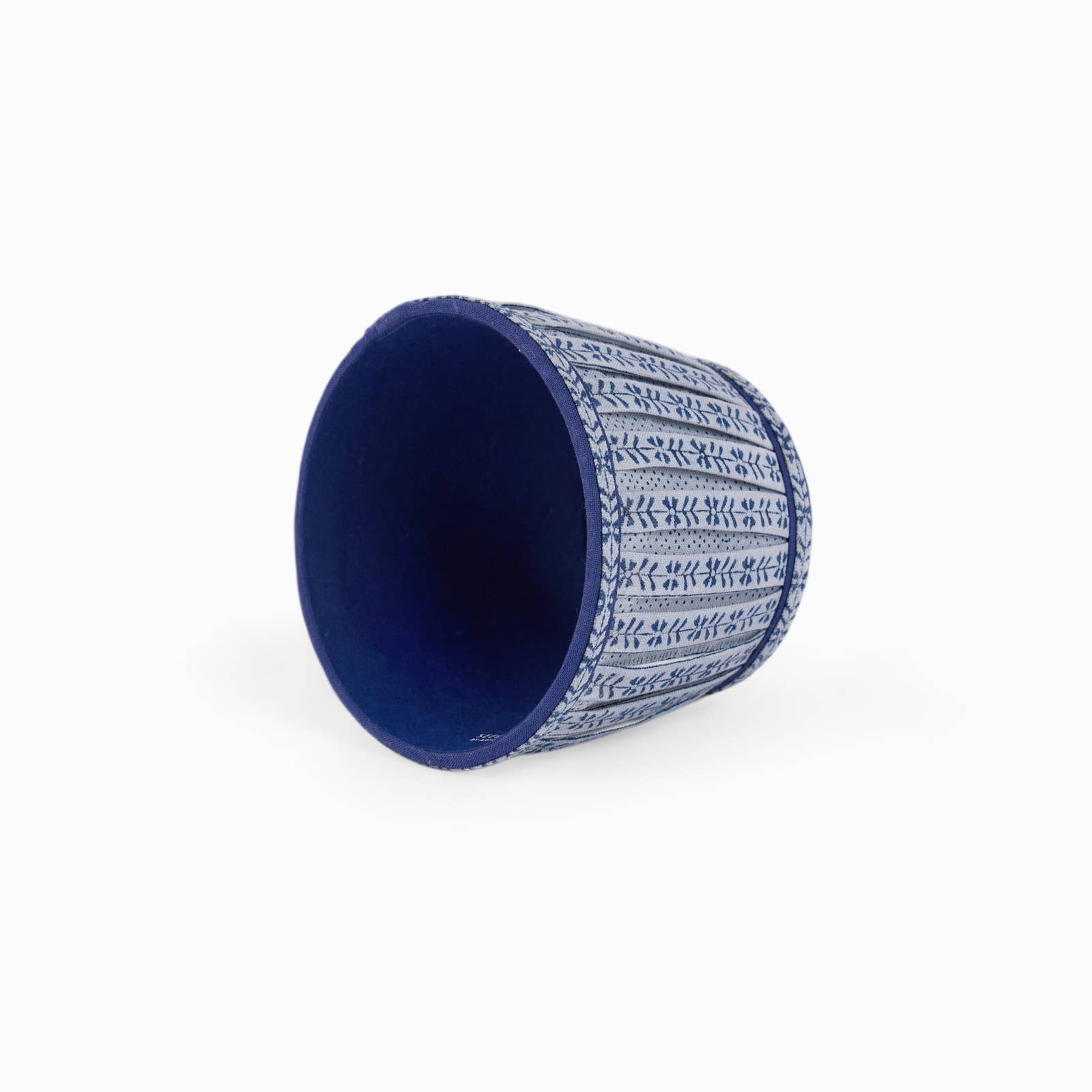 Harbor Blue Floral Stripe block-printed cotton Poldina lamp shade cover by Kevin Francis Design