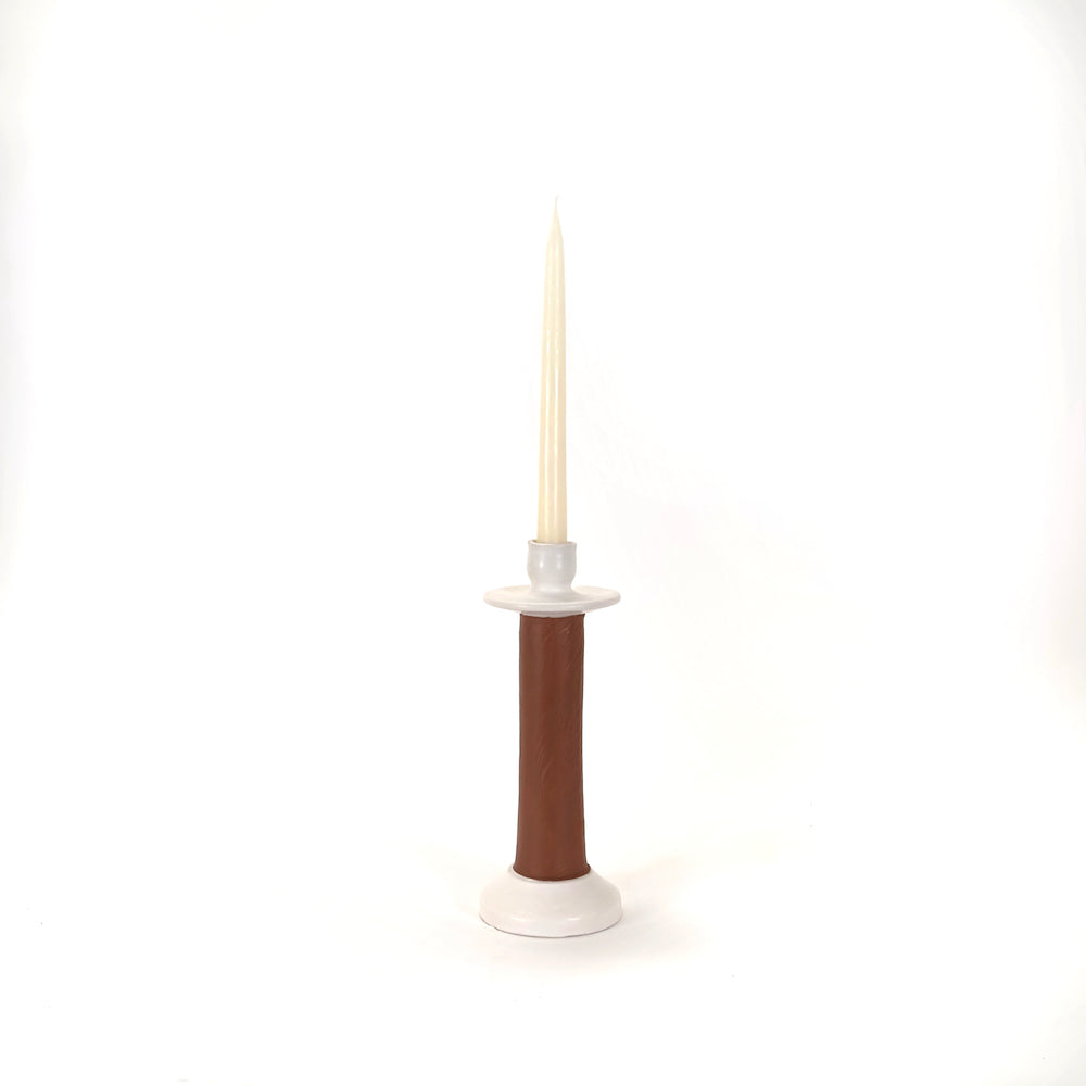 Leather-Wrapped Taper Candle Holder