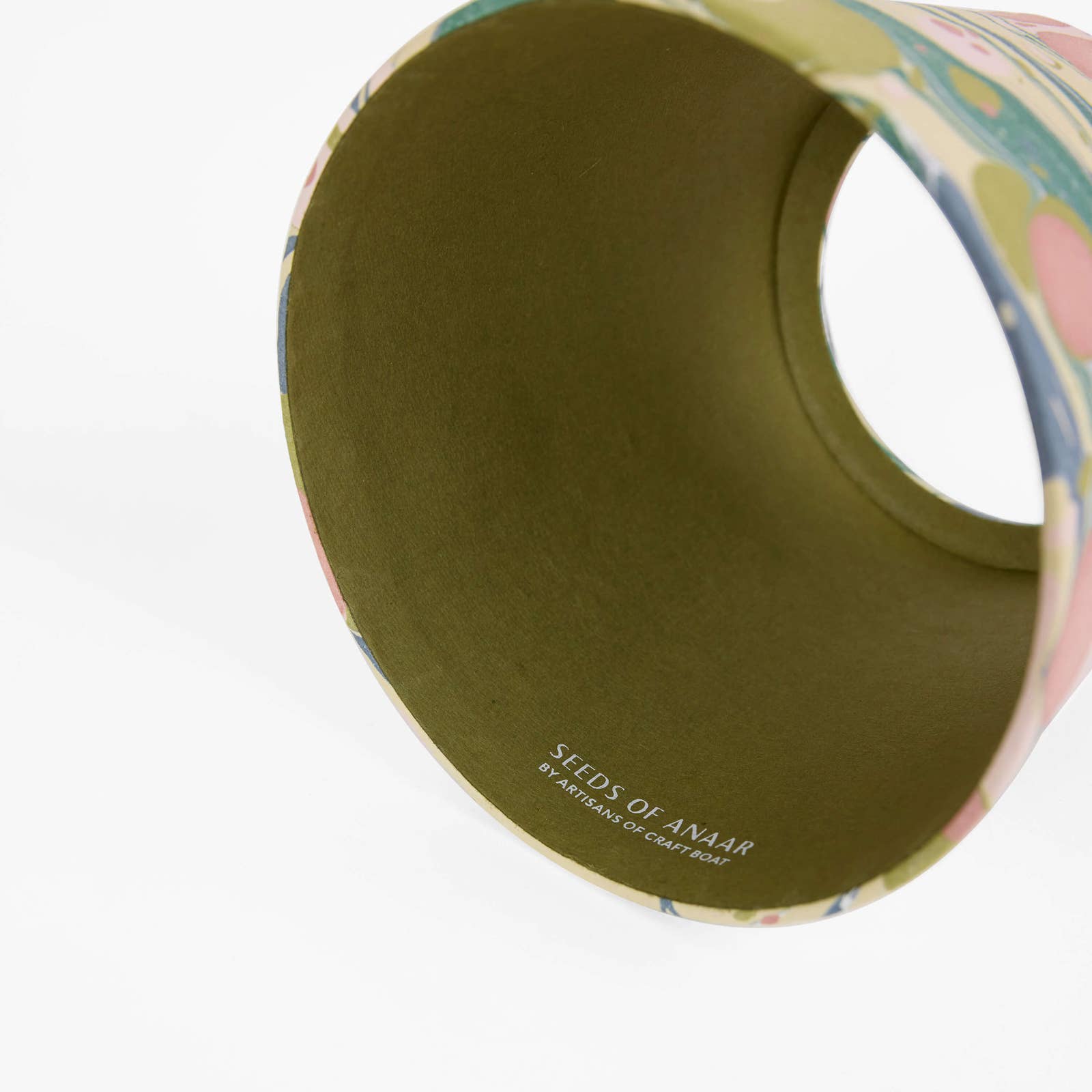 Moss Pebble hand-marbled paper Poldina lamp shade cover by Kevin Francis Design