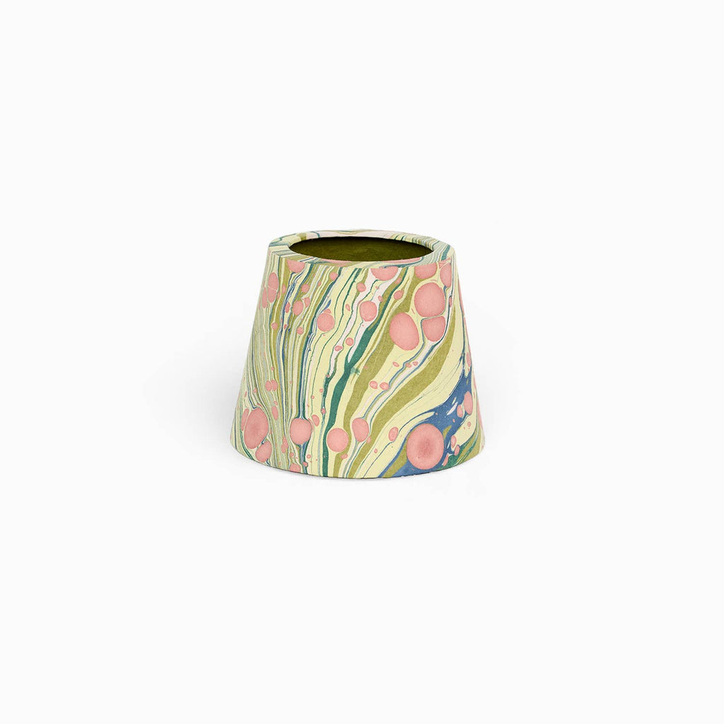 Moss Fire Whirl hand-marbled paper Poldina lamp shade cover by Kevin Francis Design