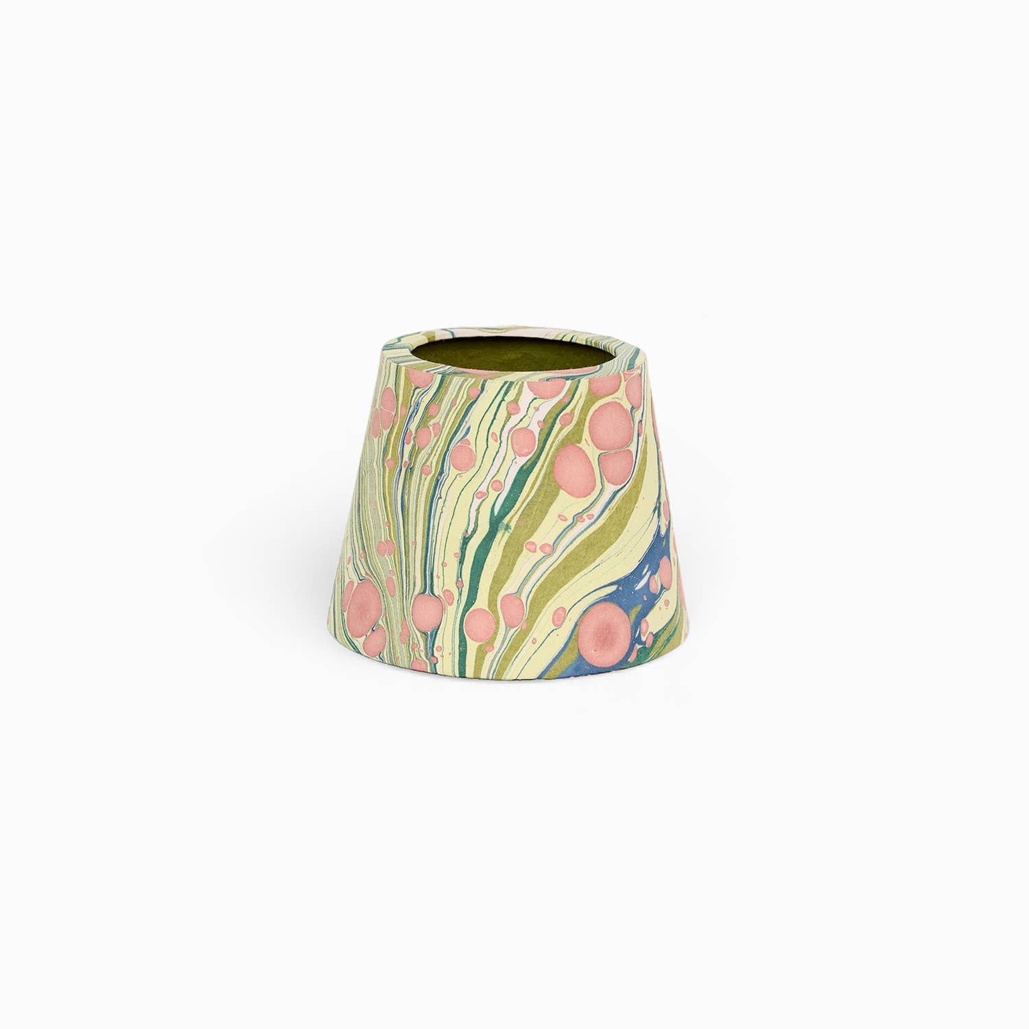 Moss Fire Whirl hand-marbled paper Poldina lamp shade cover by Kevin Francis Design