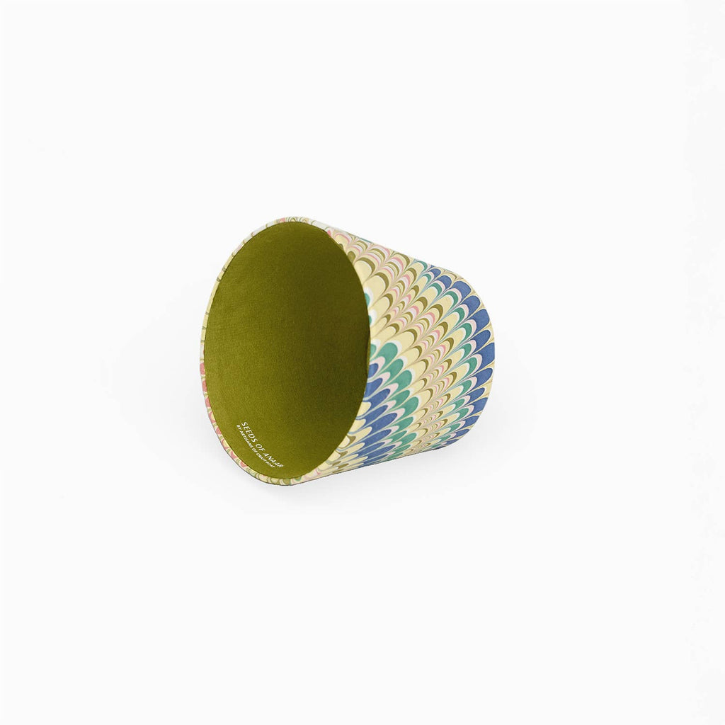 Moss Mountain hand-marbled paper Poldina lamp shade cover by Kevin Francis Design