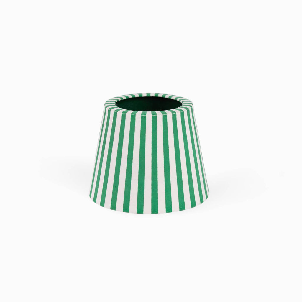 Celadon Green Bengal Stripe block-printed paper Poldina lamp shade cover by Kevin Francis Design