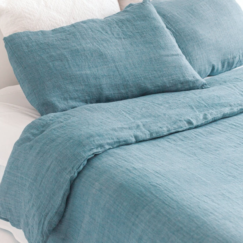 Belgian Flax Linen Duvet Cover Set (Denim Blue) by Kevin Francis Design | Luxury Area Rugs & Home Decor