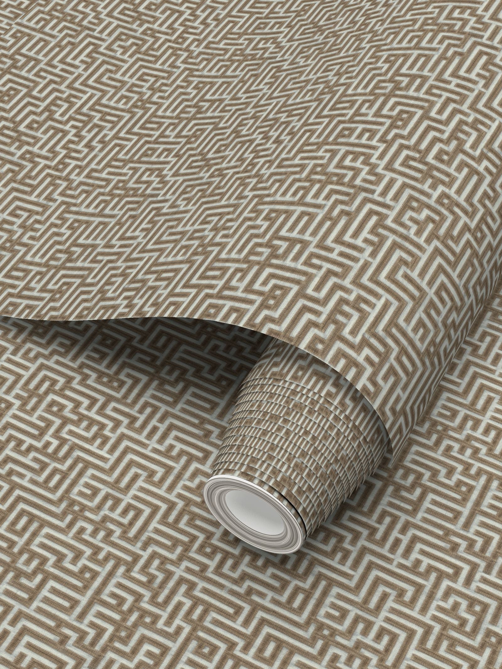 Bronte Ribbon Maze Wallpaper – Walnut Brown by Kevin Francis Design | Luxury Area Rugs & Home Decor