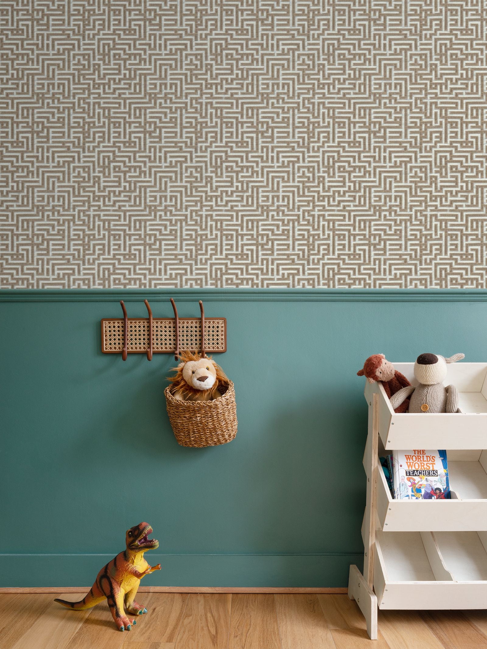 Bronte Ribbon Maze Wallpaper – Walnut Brown by Kevin Francis Design | Luxury Area Rugs & Home Decor