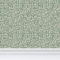 Contrado Bronte Ribbon Maze wallpaper in Box Hedge Green with a repeating geometric pattern for stylish wall decor.