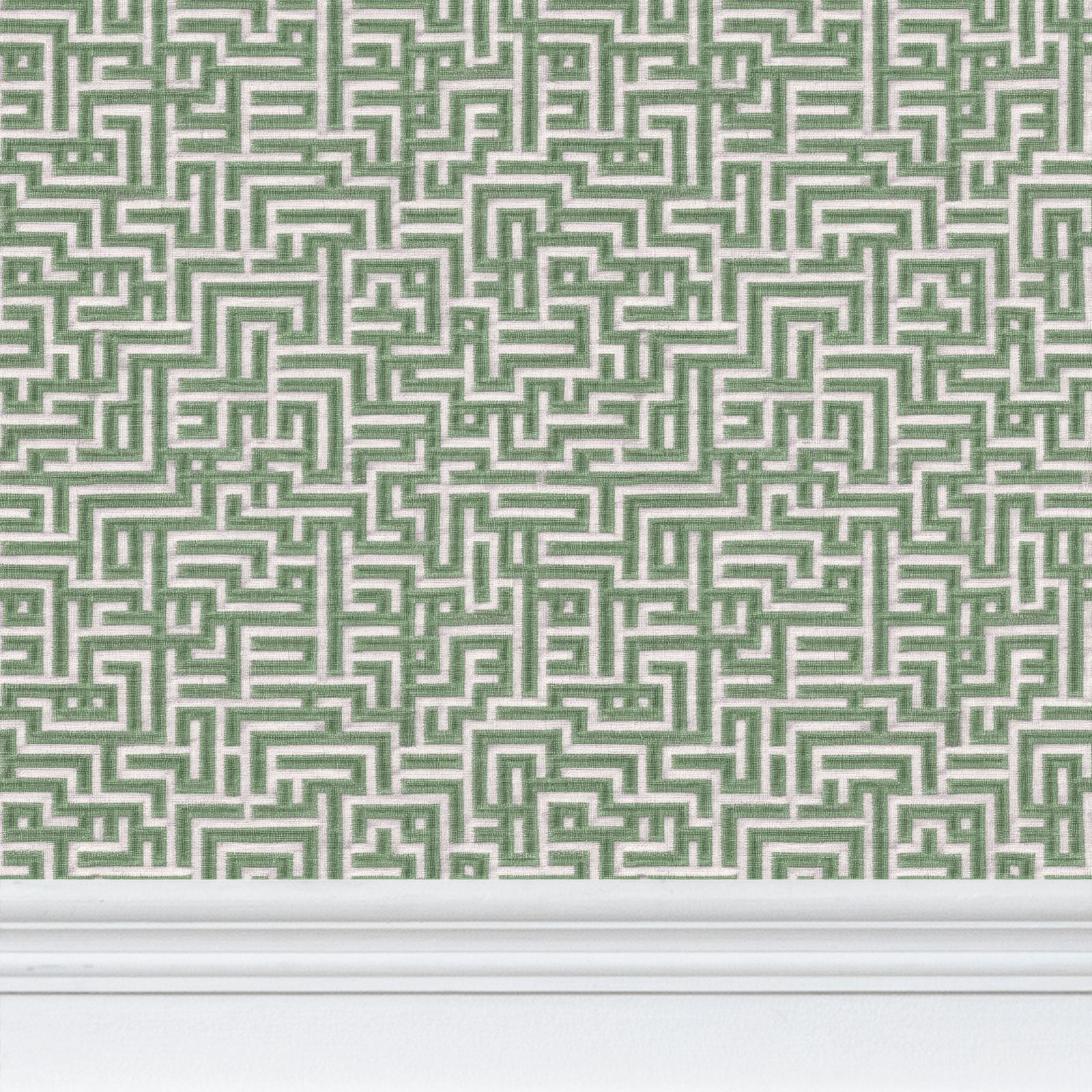 Bronte Ribbon Maze Wallpaper – Box Hedge Green by Kevin Francis Design | Luxury Area Rugs & Home Decor