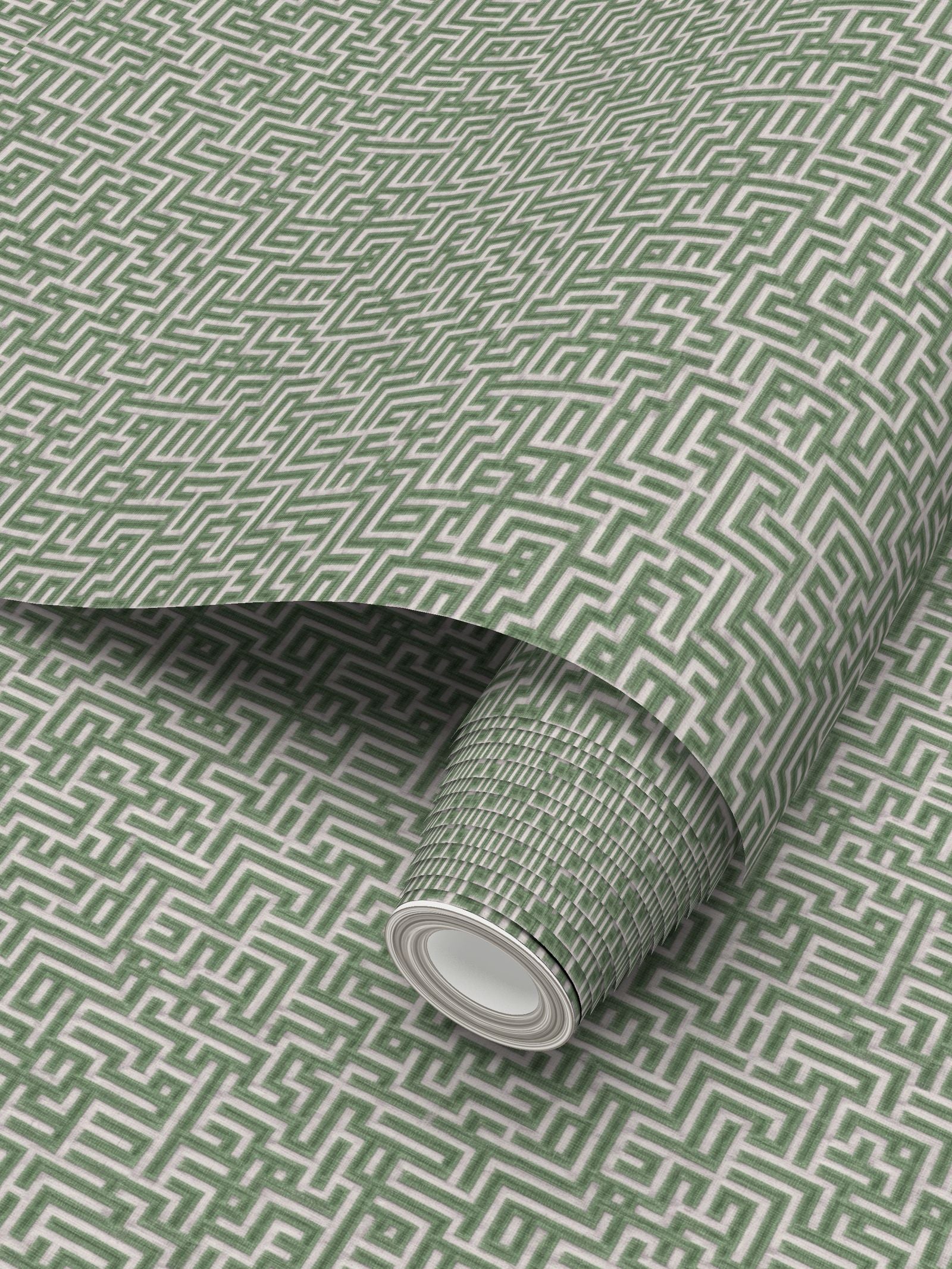 Bronte Ribbon Maze Wallpaper – Box Hedge Green by Kevin Francis Design | Luxury Area Rugs & Home Decor