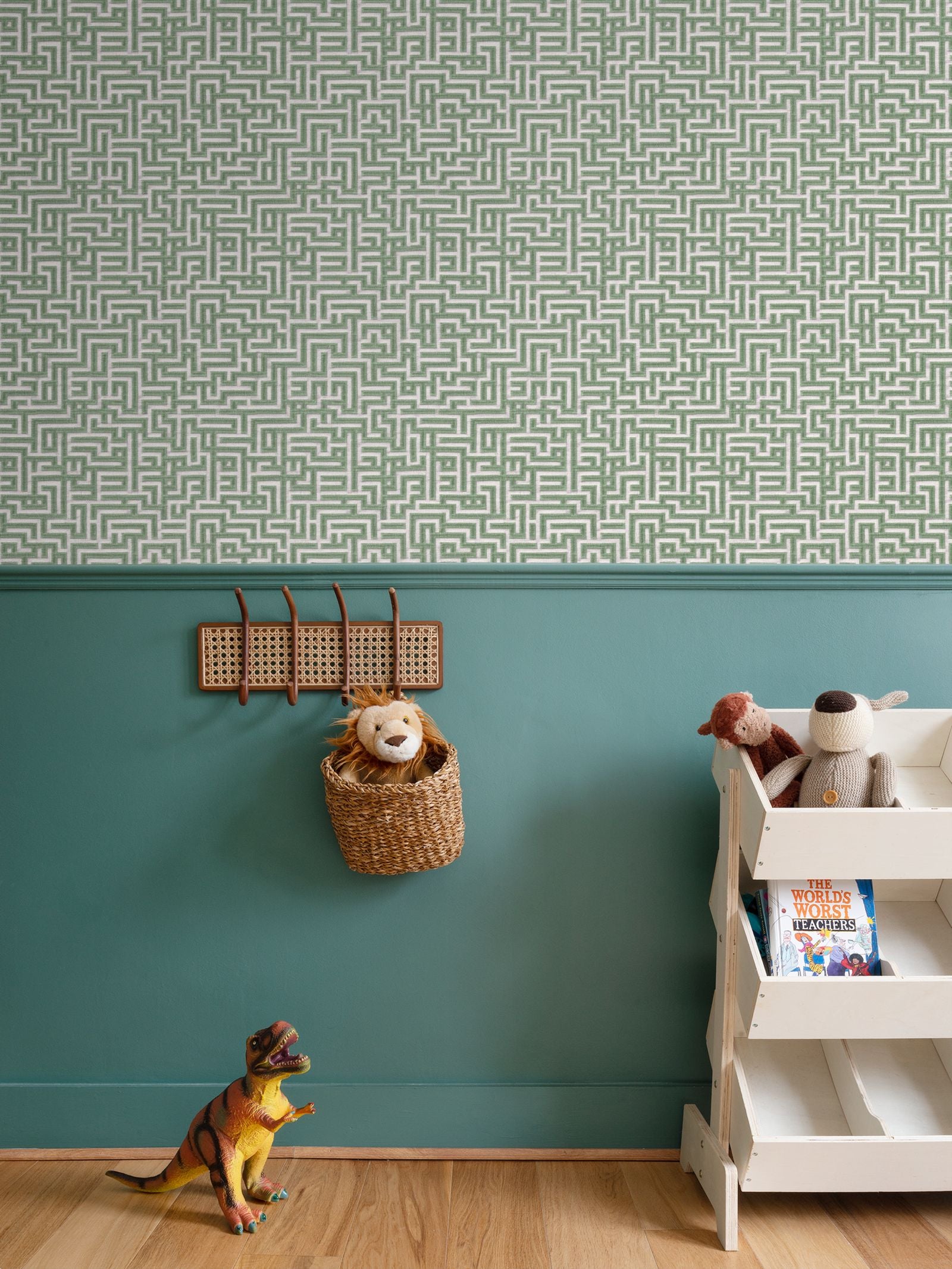 Bronte Ribbon Maze Wallpaper – Box Hedge Green by Kevin Francis Design | Luxury Area Rugs & Home Decor