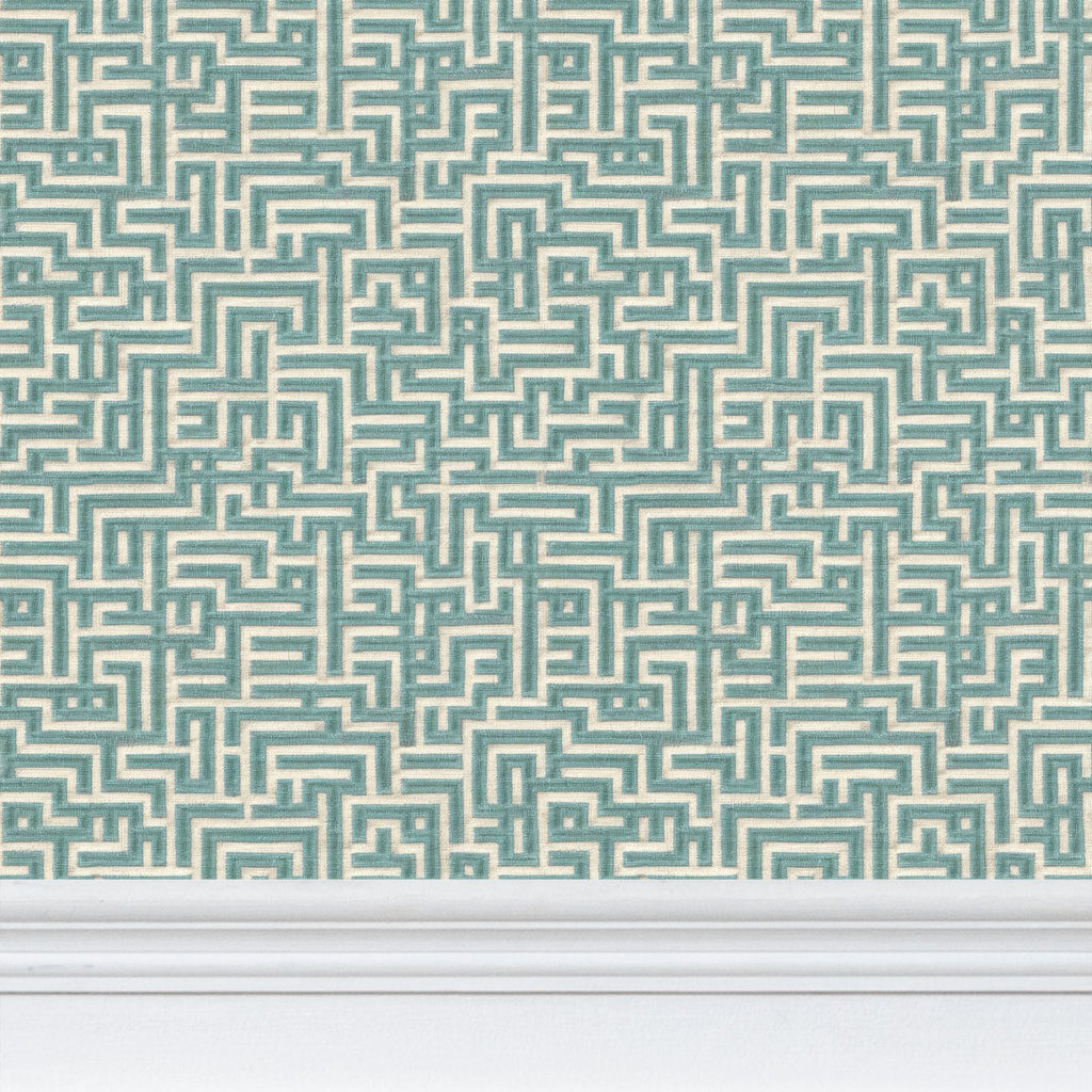 Bronte Ribbon Maze Wallpaper – Seaglass Blue by Kevin Francis Design | Luxury Area Rugs & Home Decor