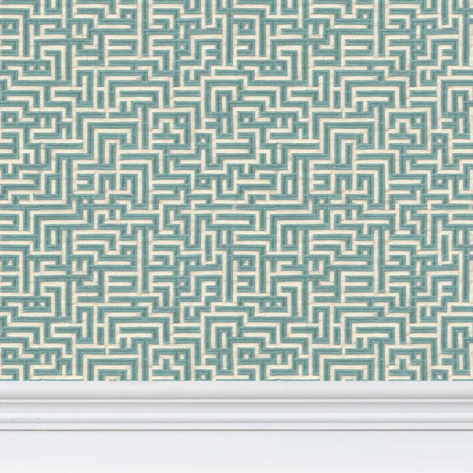 Bronte Ribbon Maze Wallpaper – Seaglass Blue by Kevin Francis Design | Luxury Area Rugs & Home Decor