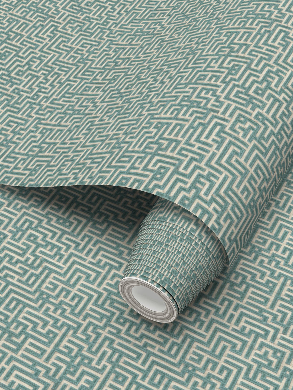 Bronte Ribbon Maze Wallpaper – Seaglass Blue by Kevin Francis Design | Luxury Area Rugs & Home Decor