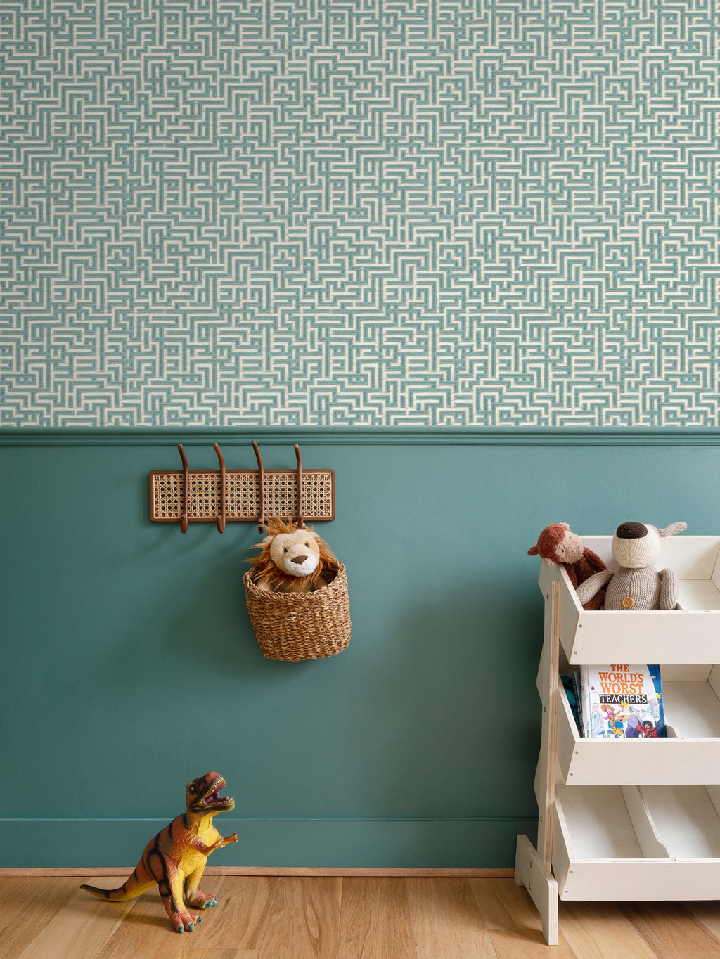 Bronte Ribbon Maze Wallpaper – Seaglass Blue by Kevin Francis Design | Luxury Area Rugs & Home Decor