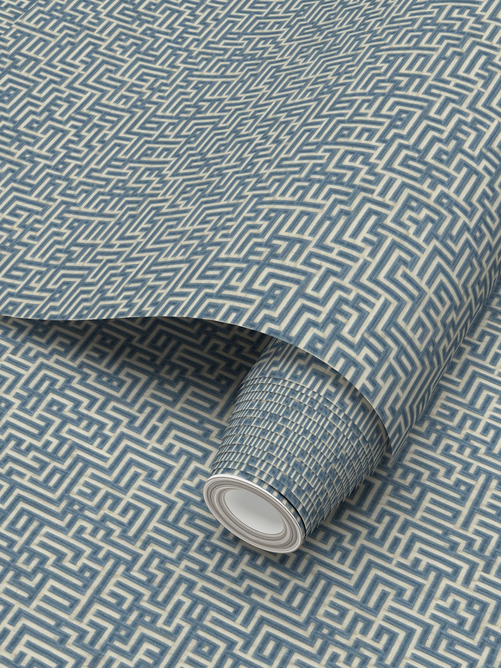 Bronte Ribbon Maze Wallpaper – Indigo Blue by Kevin Francis Design | Luxury Area Rugs & Home Decor