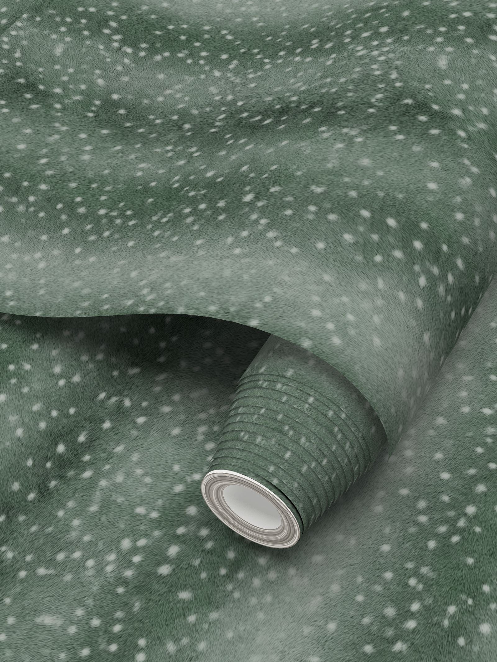 Wilde Spotted Antelope Hide Wallpaper – Moss Green by Kevin Francis Design | Luxury Area Rugs & Home Decor