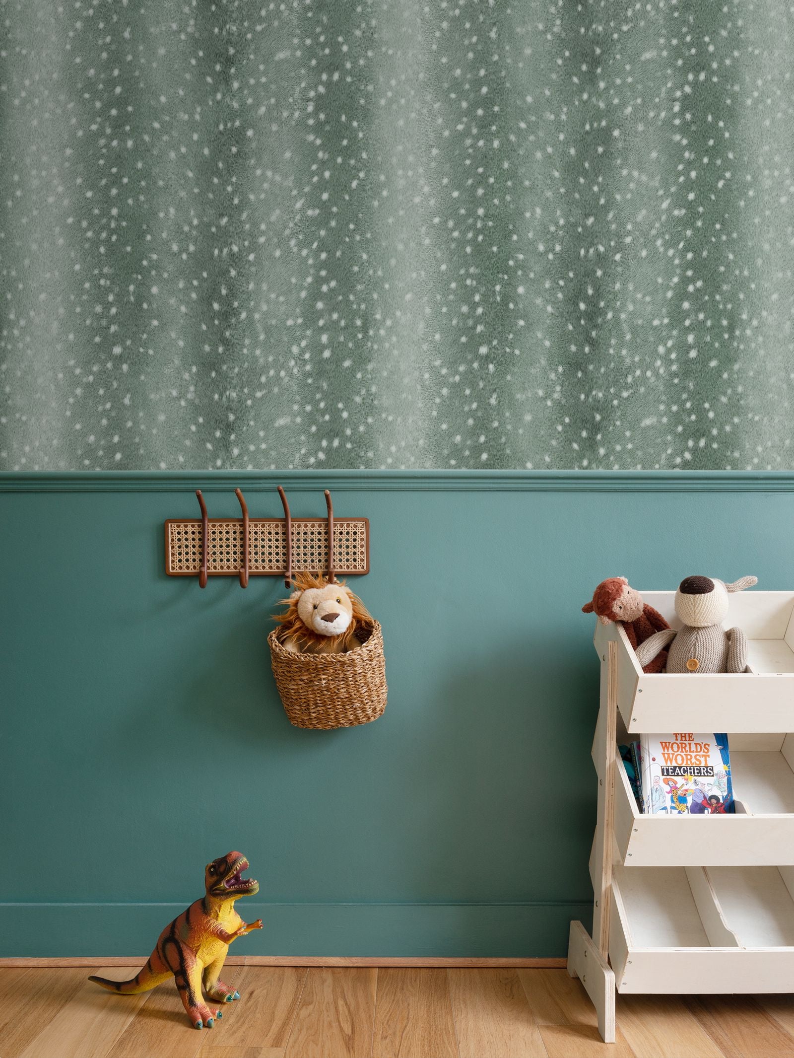 Wilde Spotted Antelope Hide Wallpaper – Moss Green by Kevin Francis Design | Luxury Area Rugs & Home Decor