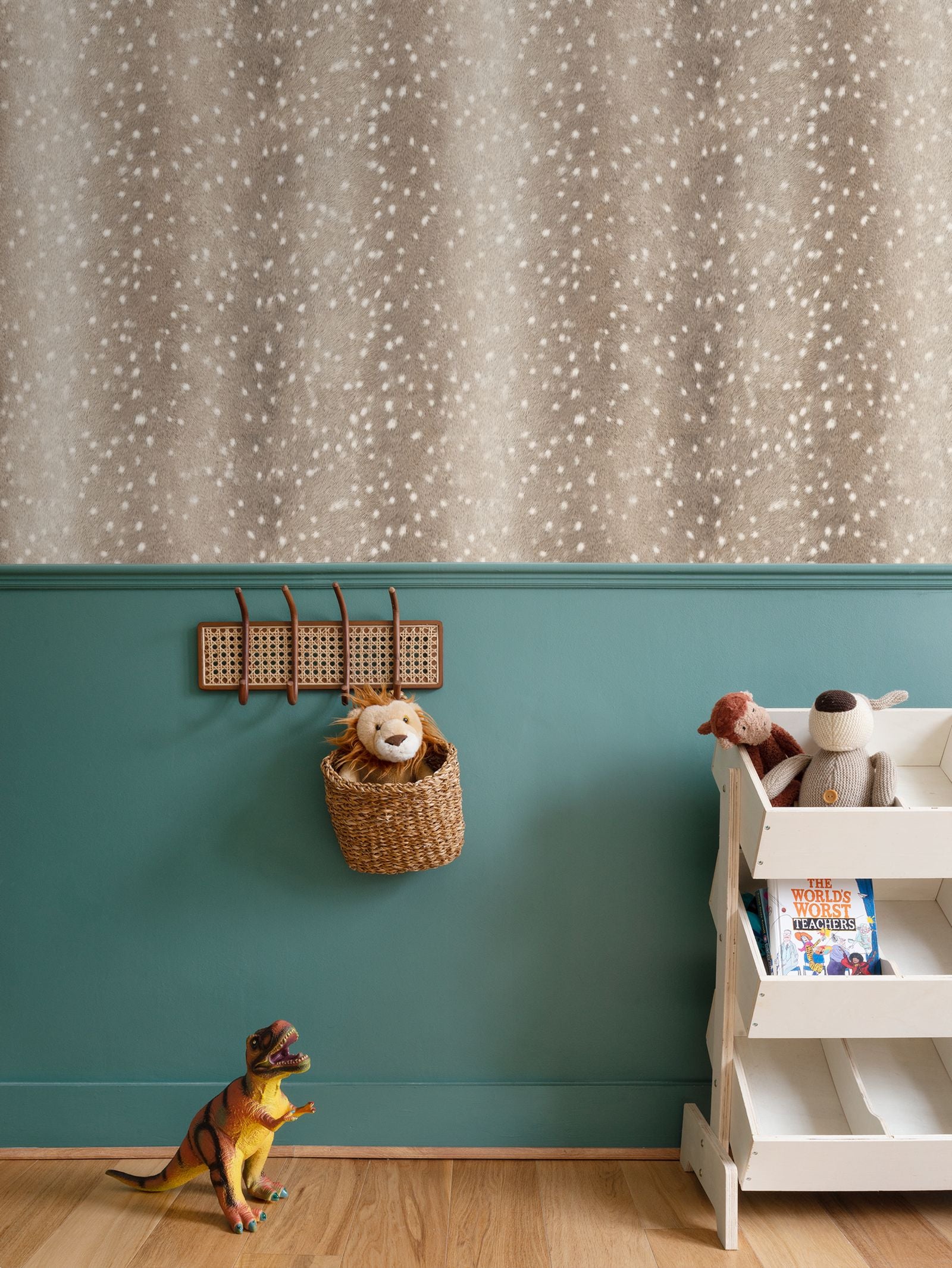 Wilde Spotted Antelope Hide Wallpaper – Whiskey Brown by Kevin Francis Design | Luxury Area Rugs & Home Decor