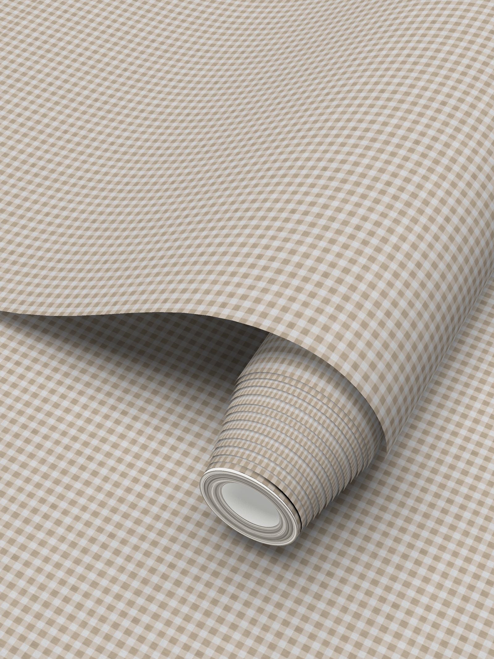 Austen Small Gingham Check Wallpaper – Linen Tan by Kevin Francis Design | Luxury Area Rugs & Home Decor
