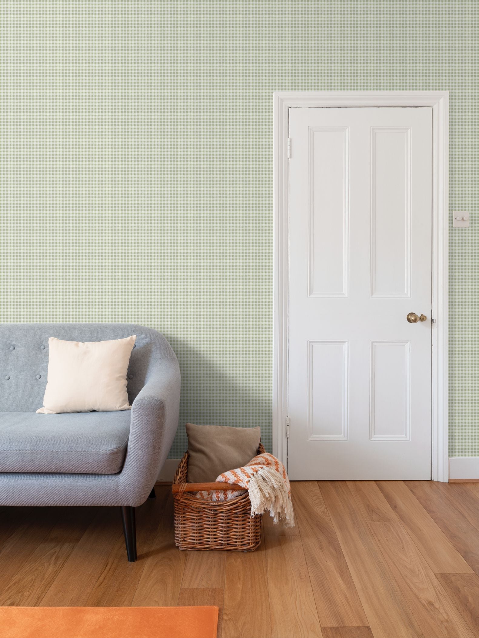 Austen Small Gingham Check Wallpaper – Thyme Green by Kevin Francis Design | Luxury Area Rugs & Home Decor