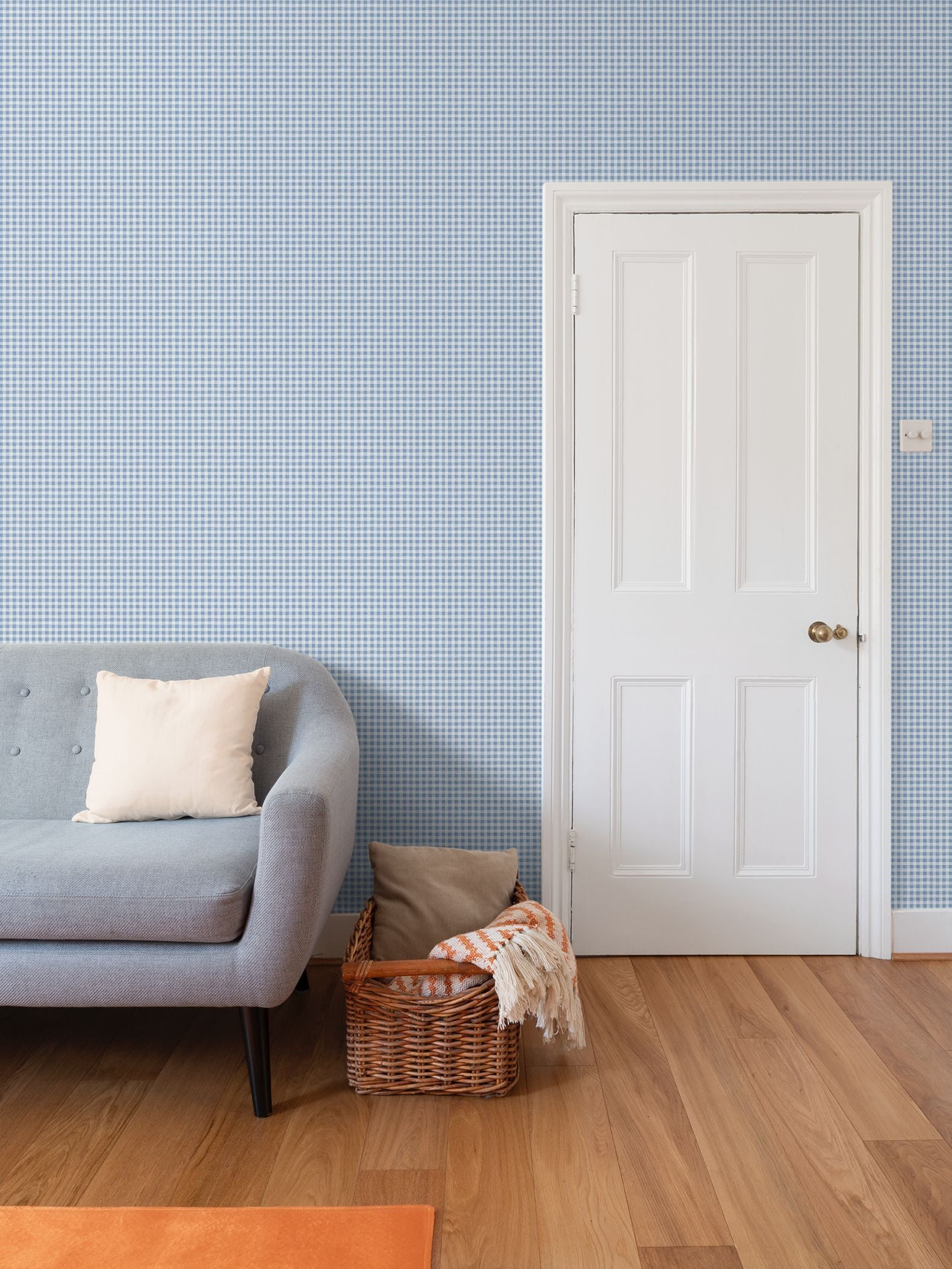 Austen Small Gingham Check Wallpaper – French Blue by Kevin Francis Design | Luxury Area Rugs & Home Decor