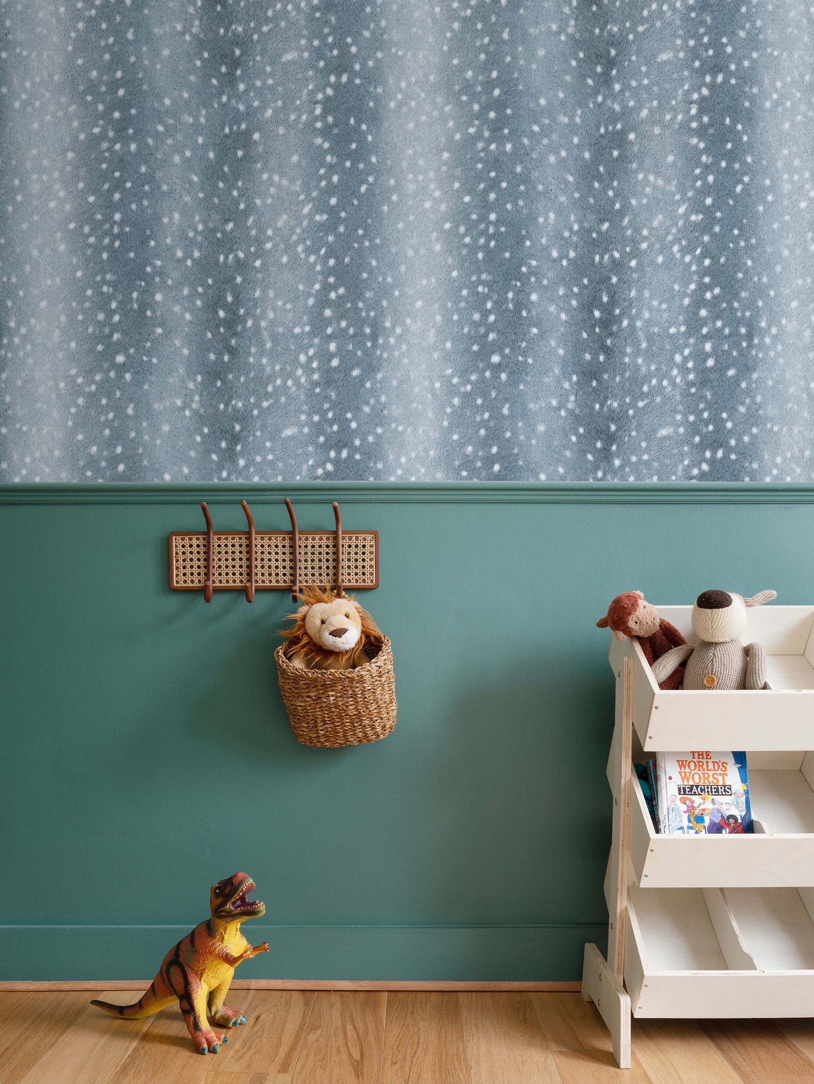 Wilde Spotted Antelope Hide Wallpaper – Slate Blue by Kevin Francis Design | Luxury Area Rugs & Home Decor