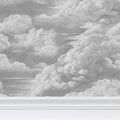 Kipling Clouds Etching vintage gray wallpaper with repeating cloud pattern, stylish and textured design for modern interior decor