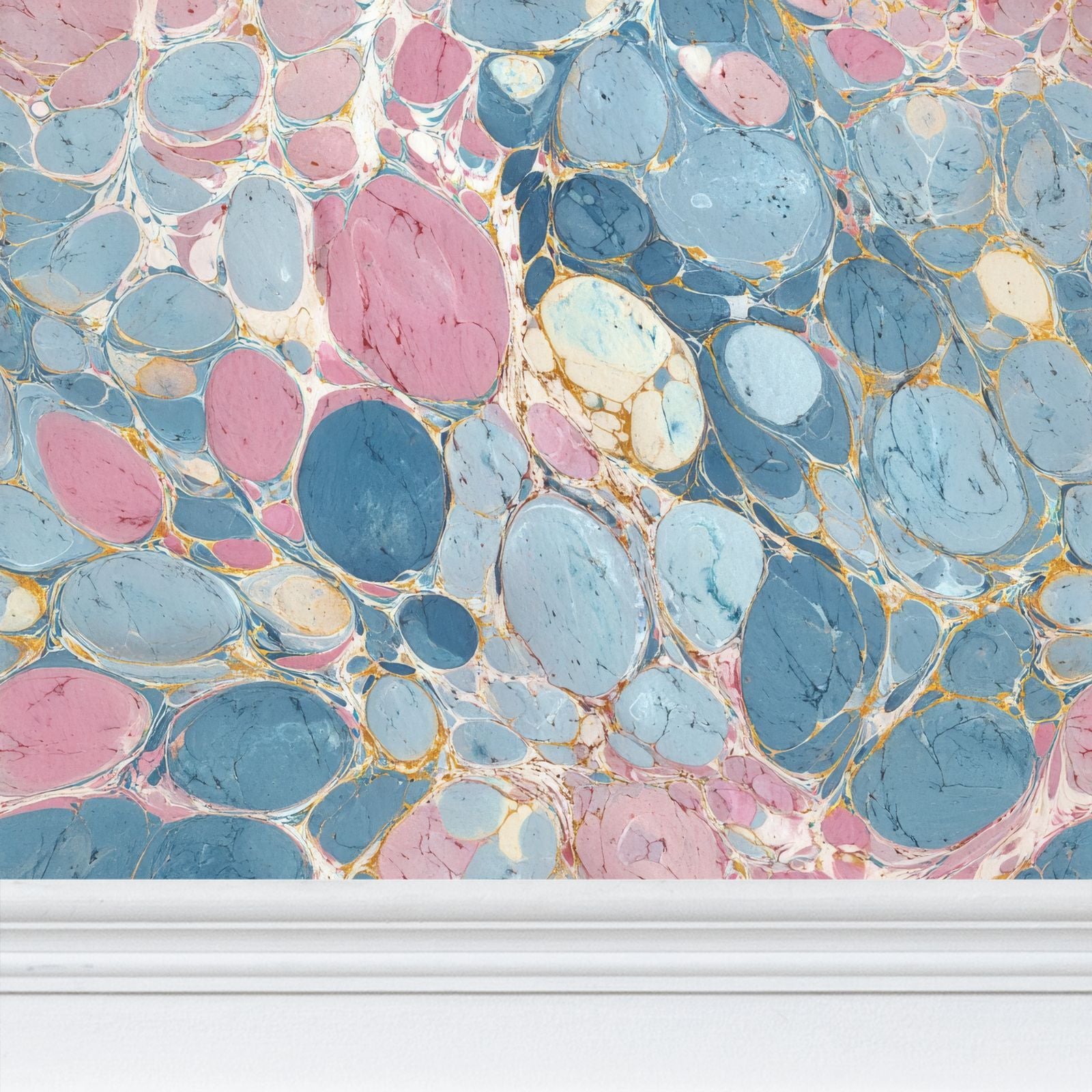 Keats Pebble Marbled Wallpaper – Blue/Pink by Kevin Francis Design | Luxury Area Rugs & Home Decor
