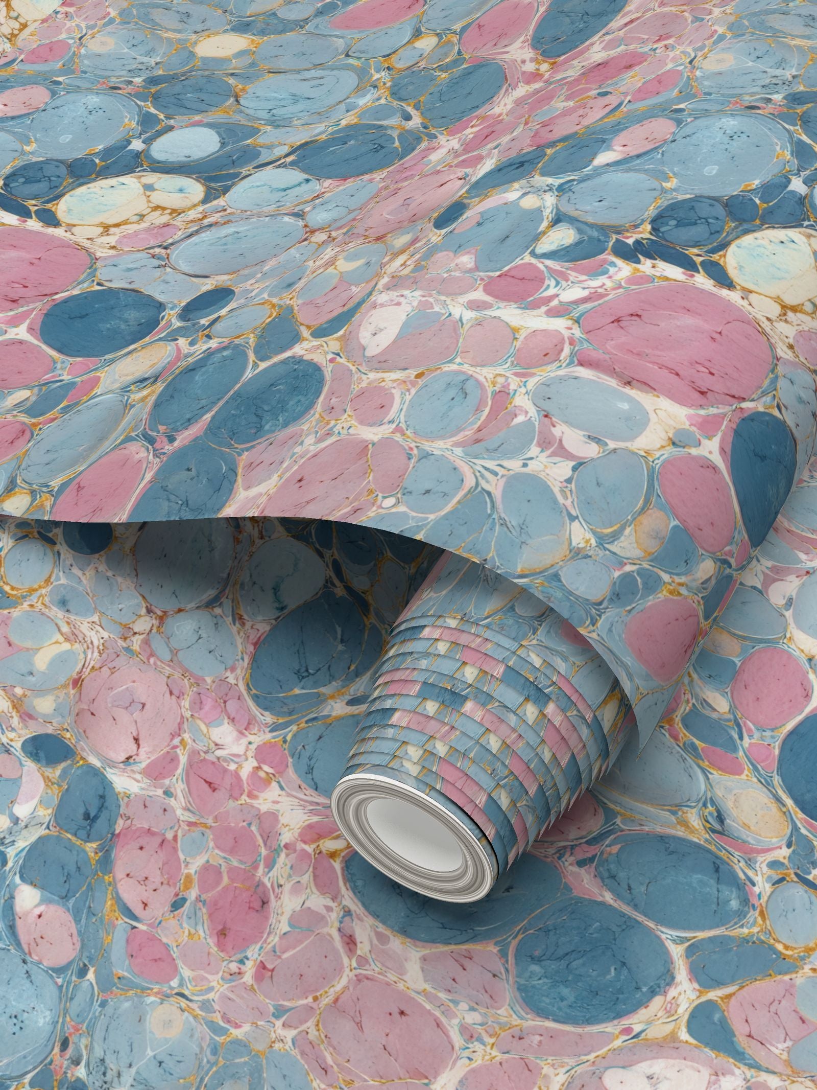 Keats Pebble Marbled Wallpaper – Blue/Pink by Kevin Francis Design | Luxury Area Rugs & Home Decor