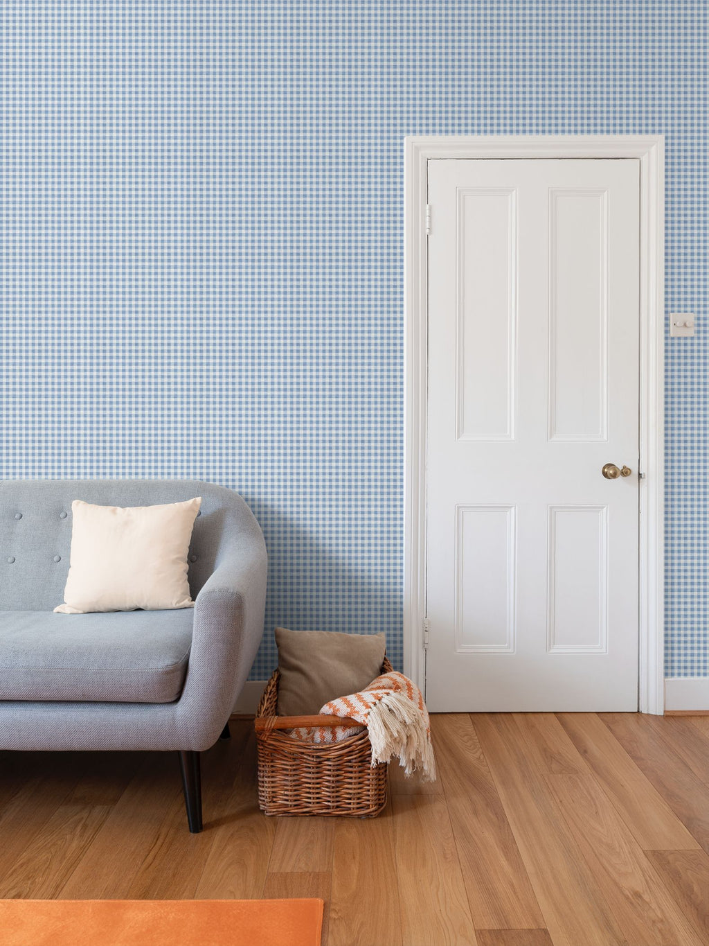 Austen Gingham Small Check Wallpaper – French Blue by Kevin Francis Design | Luxury Area Rugs & Home Decor