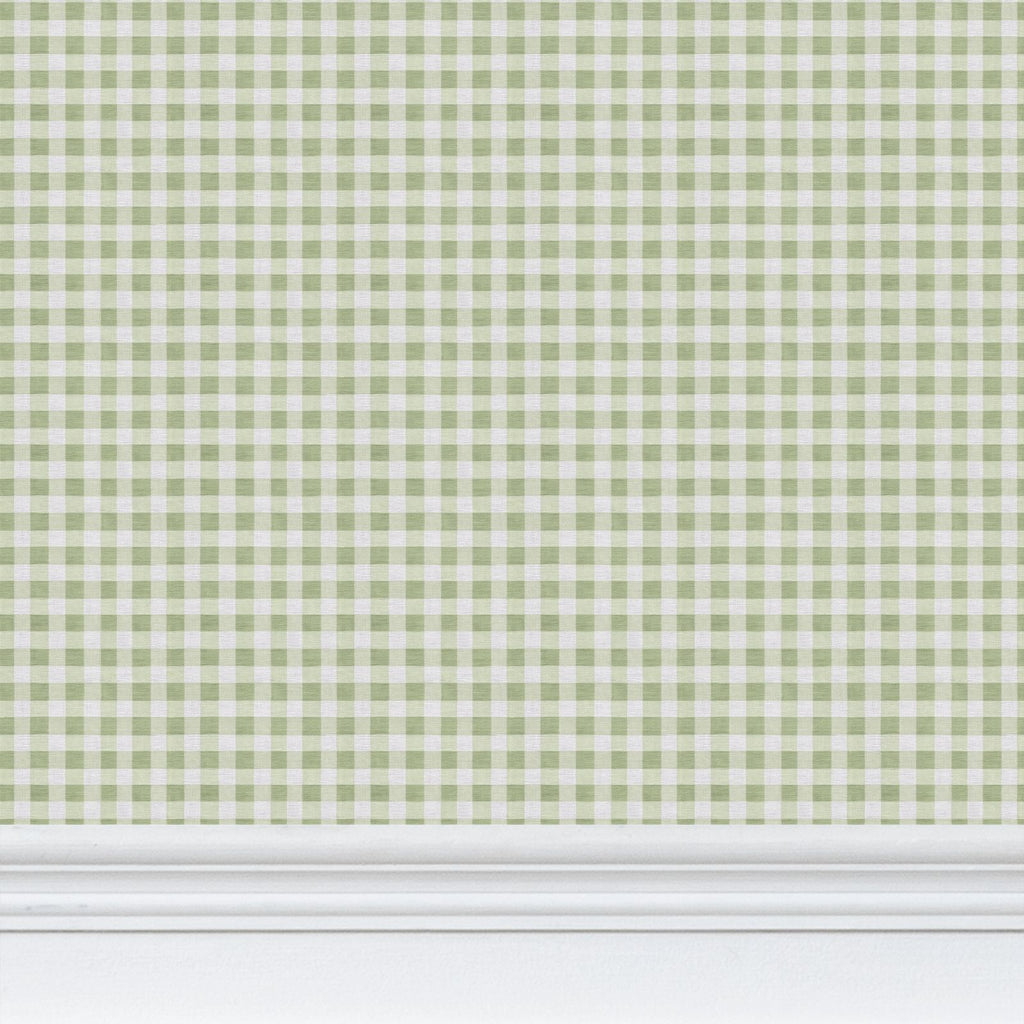 Austen Gingham Small Check Wallpaper – Thyme Green by Kevin Francis Design | Luxury Area Rugs & Home Decor