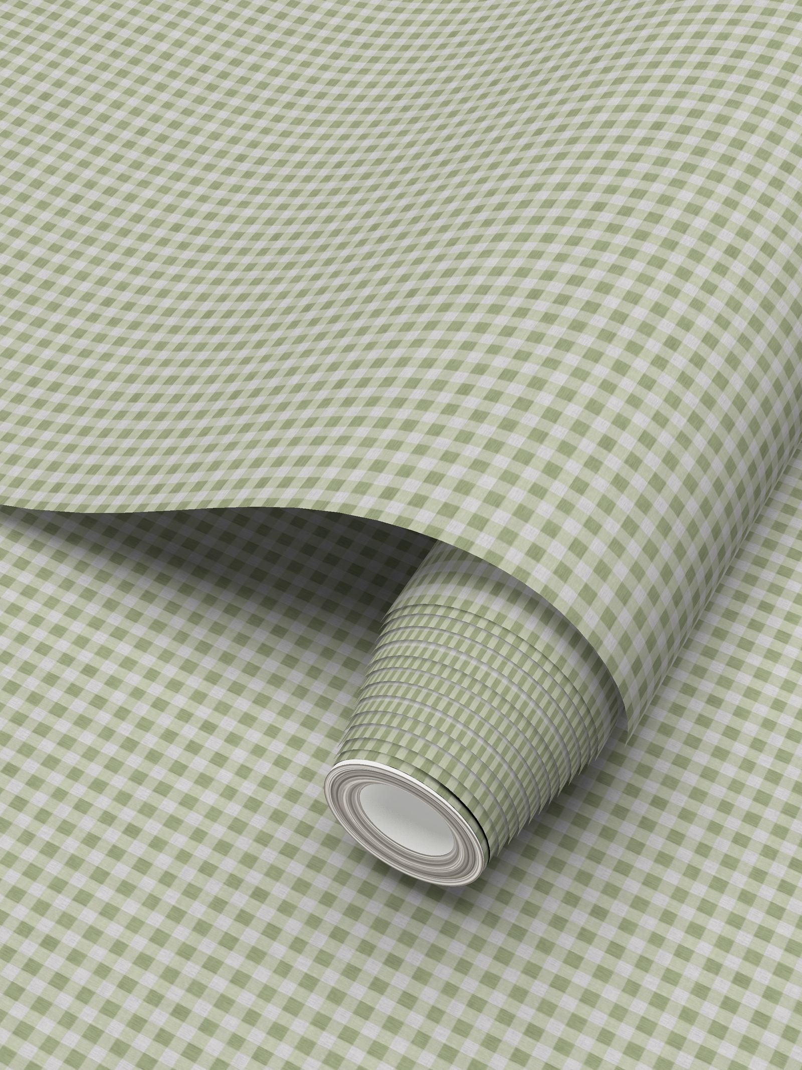 Austen Gingham Small Check Wallpaper – Thyme Green by Kevin Francis Design | Luxury Area Rugs & Home Decor