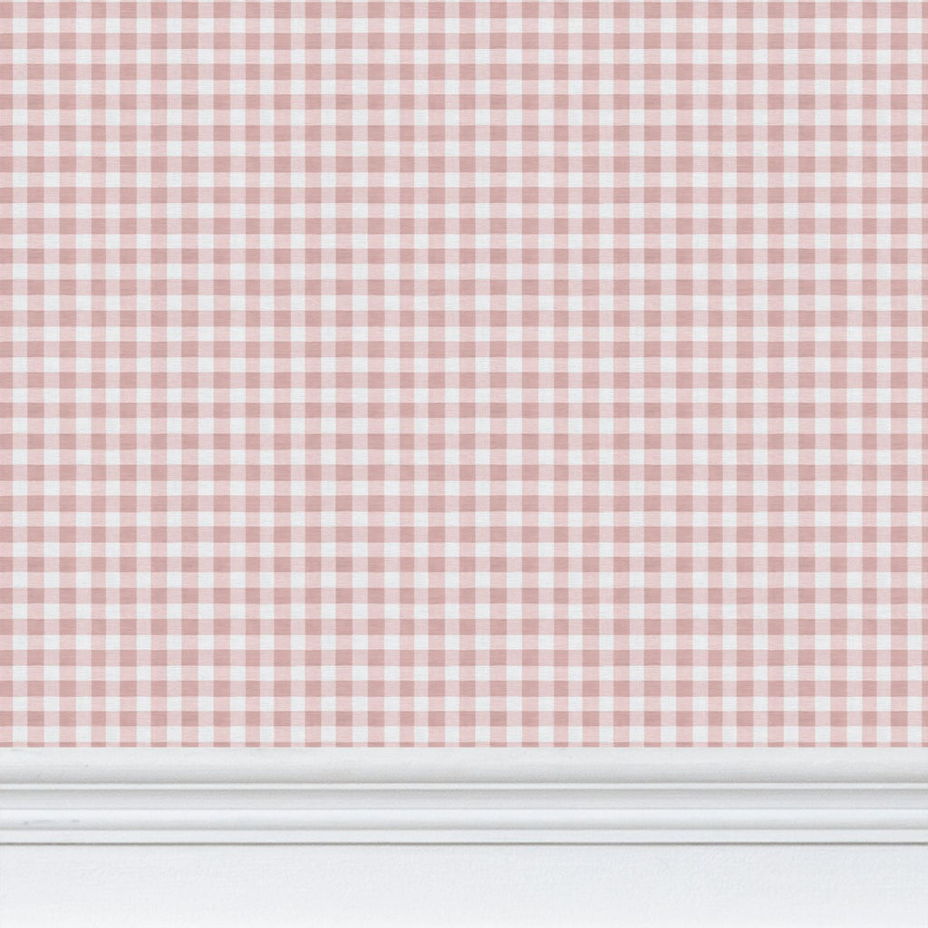 Austen Gingham Small Check Wallpaper – Powder Pink by Kevin Francis Design | Luxury Area Rugs & Home Decor
